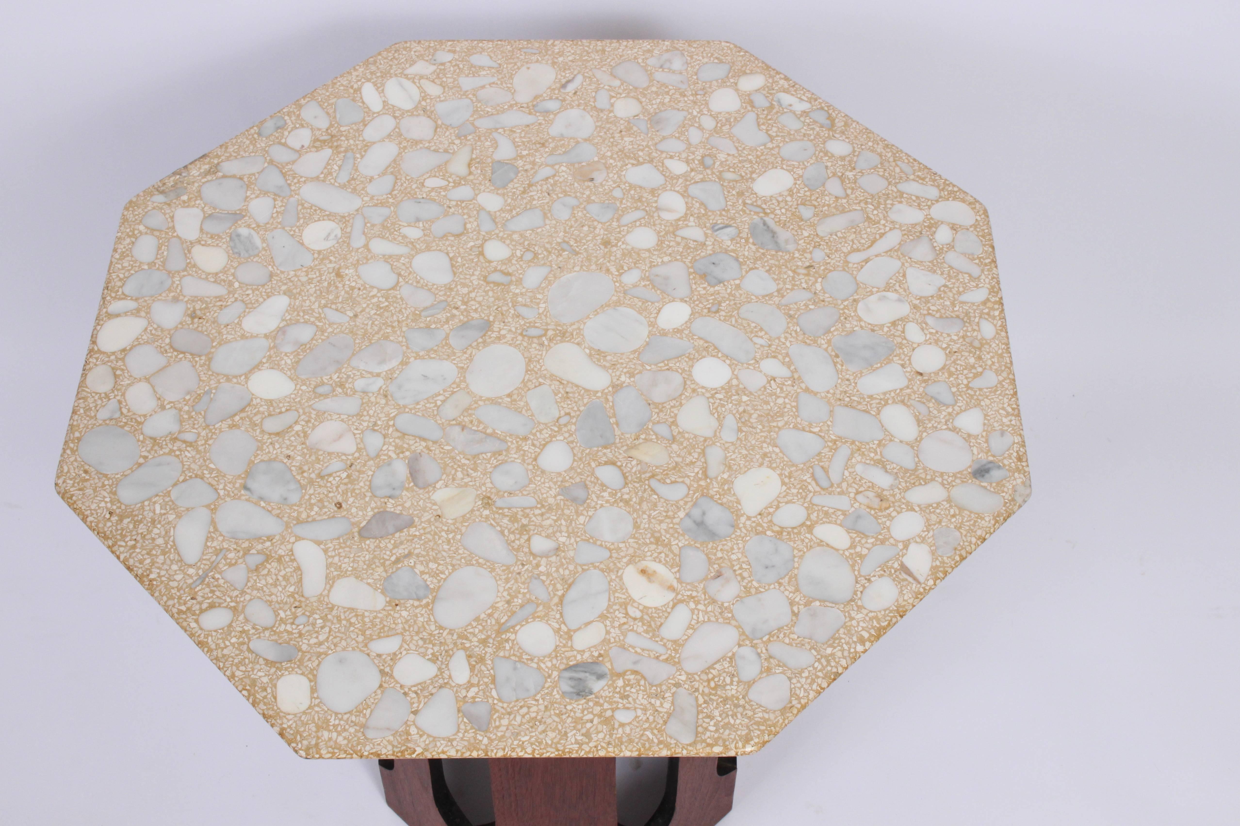 American Harvey Probber Dark Walnut and Terrazzo Octagonal Occasional Table, 1960's 