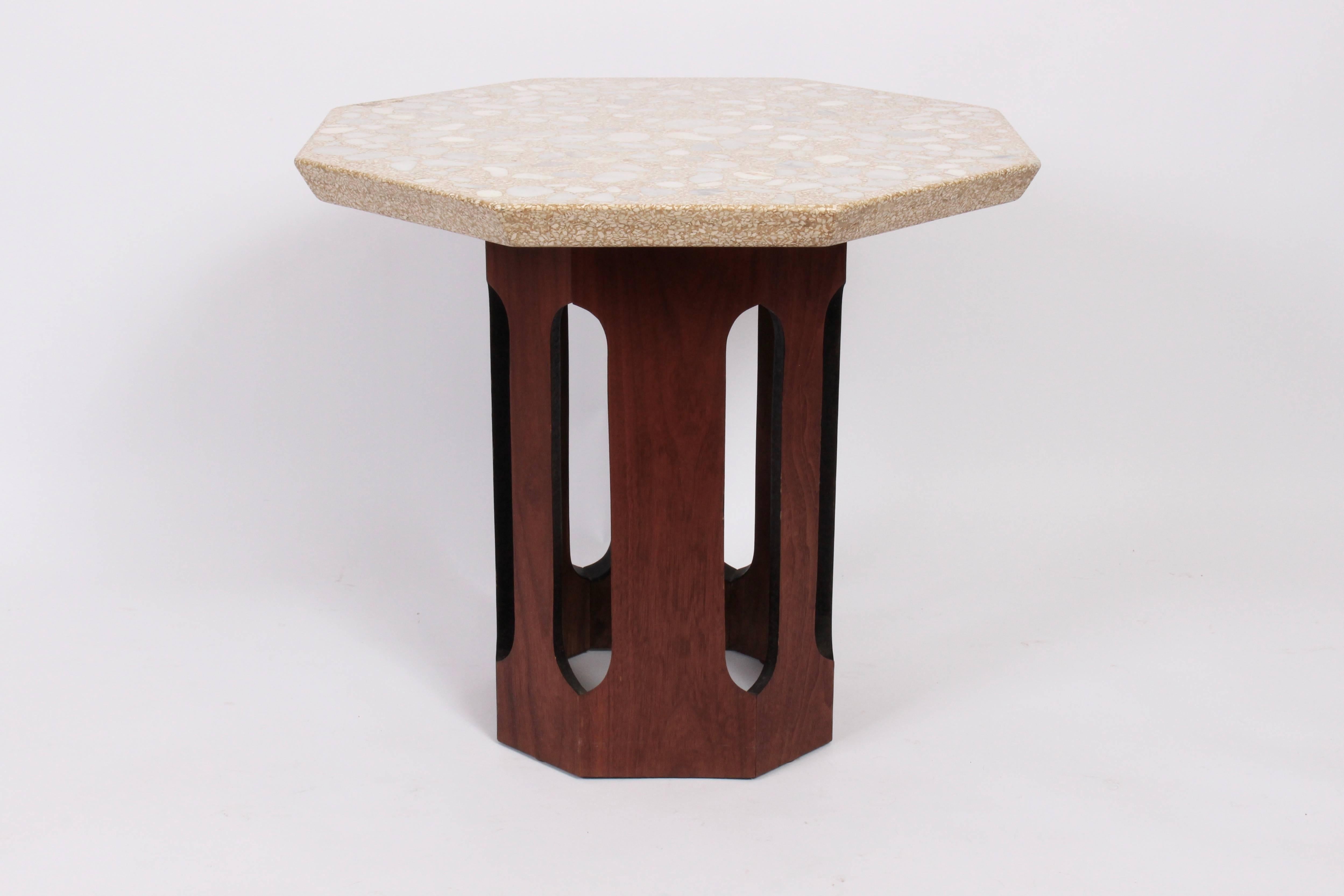 Harvey Probber Dark Walnut and Terrazzo Octagonal Occasional Table, 1960's  1