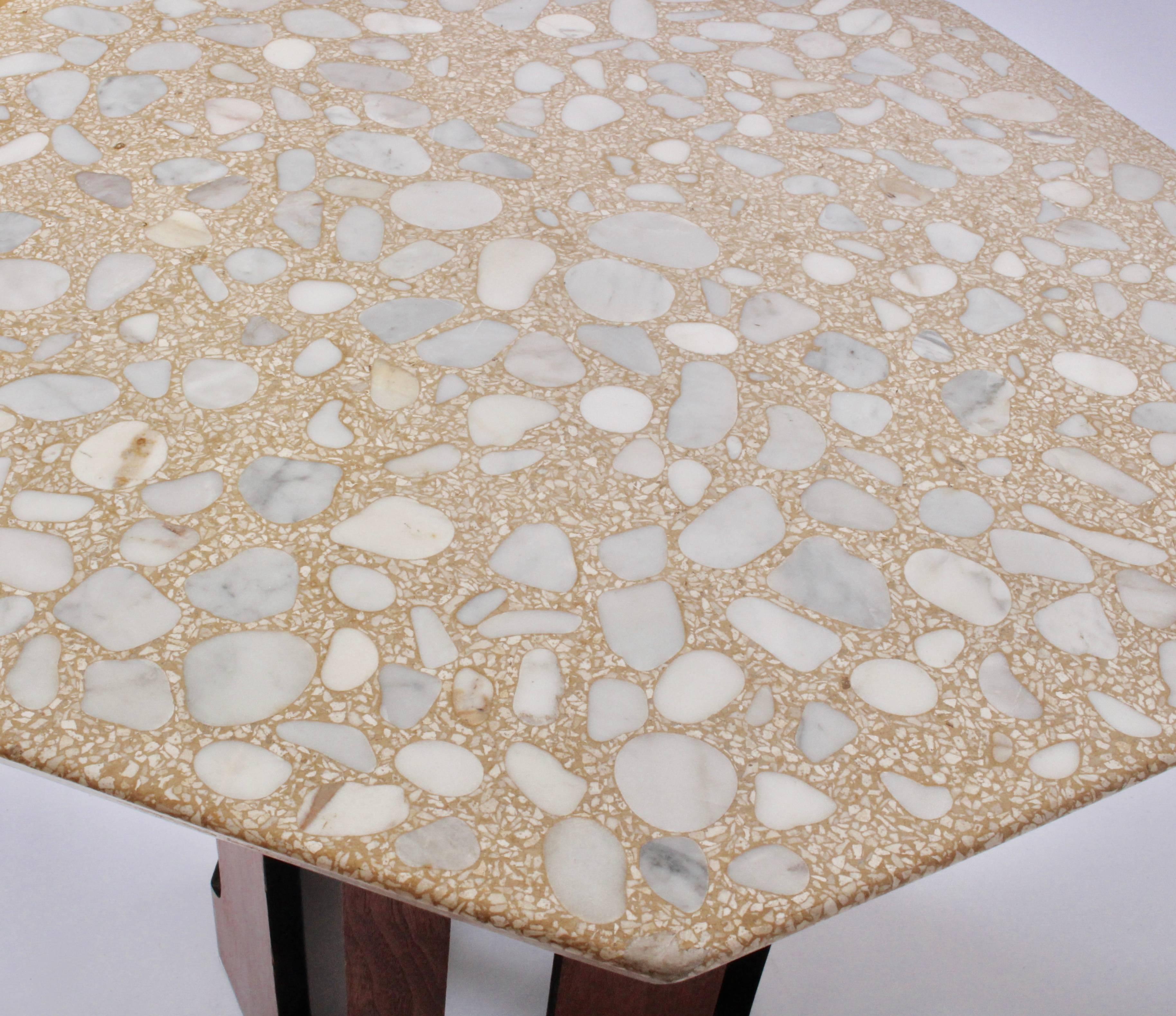 Painted Harvey Probber Dark Walnut and Terrazzo Octagonal Occasional Table, 1960's 