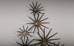 Marc Weinstein "Starburst" Brutalist Brass & Iron Nail Wall Sculpture, 1960s