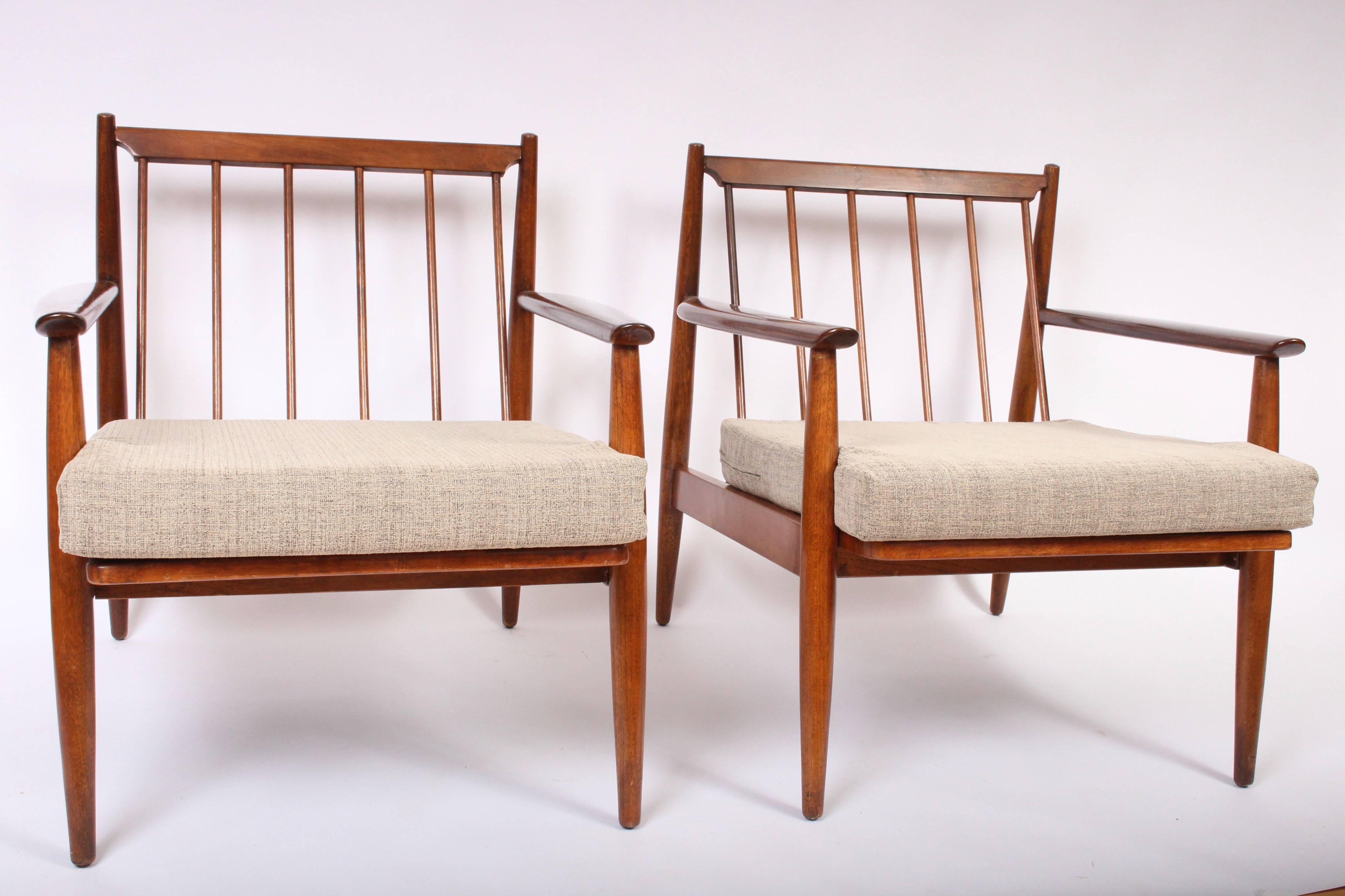 Mid-Century Modern Pair of Danish Modern Viko Baumritter Solid Walnut Lounge Chairs, 1950s 