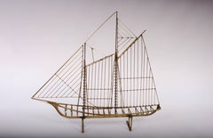 Curtis Jere Brass Wire "Schooner" Table Top Sculpture with Base, 1976