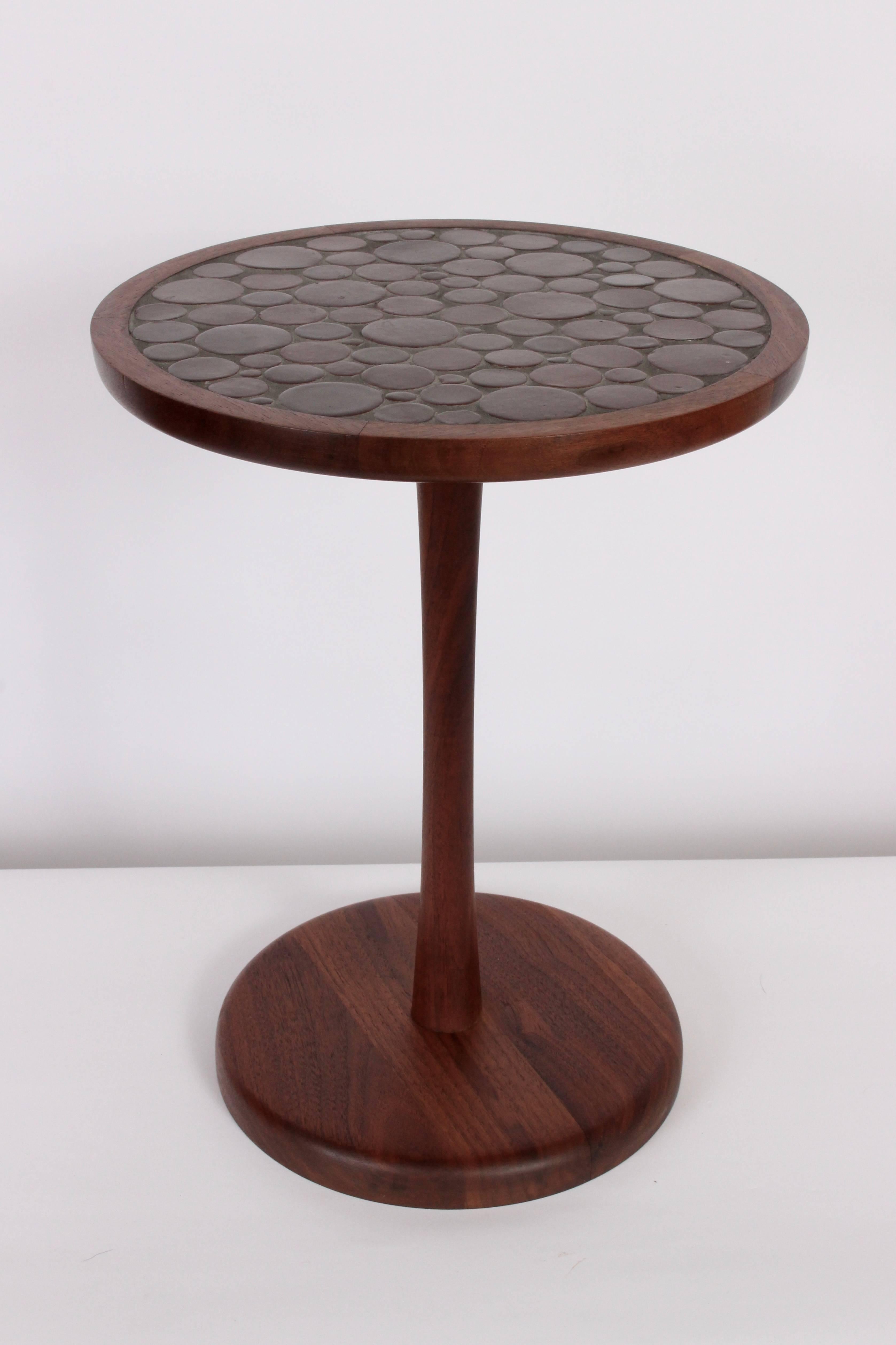 Mid-Century Modern Gordon Martz Marshall Studios Dark Walnut & Dark Brown Ceramic Pedestal Table