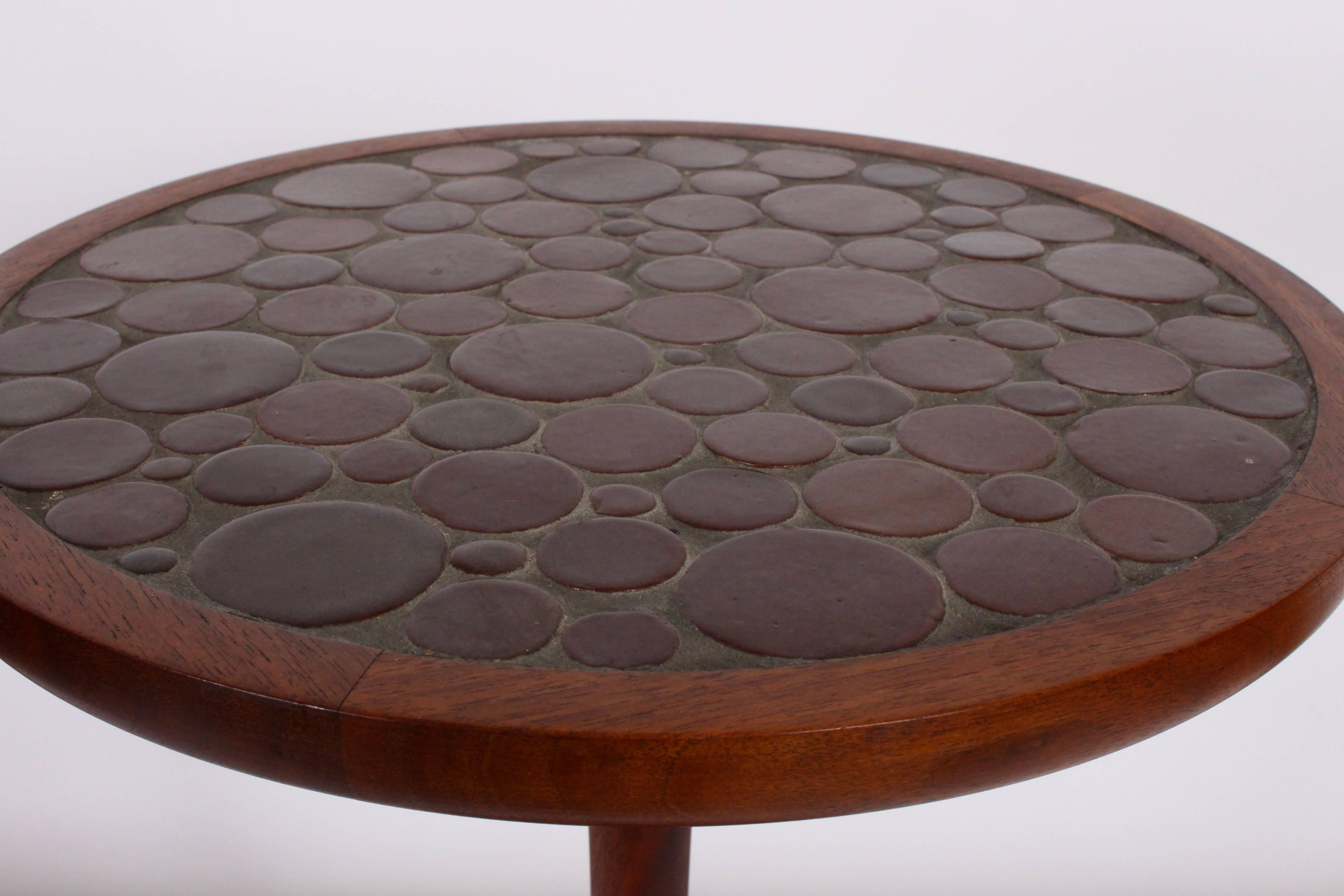 American Gordon Martz Marshall Studios Dark Walnut & Dark Brown Ceramic Pedestal Table