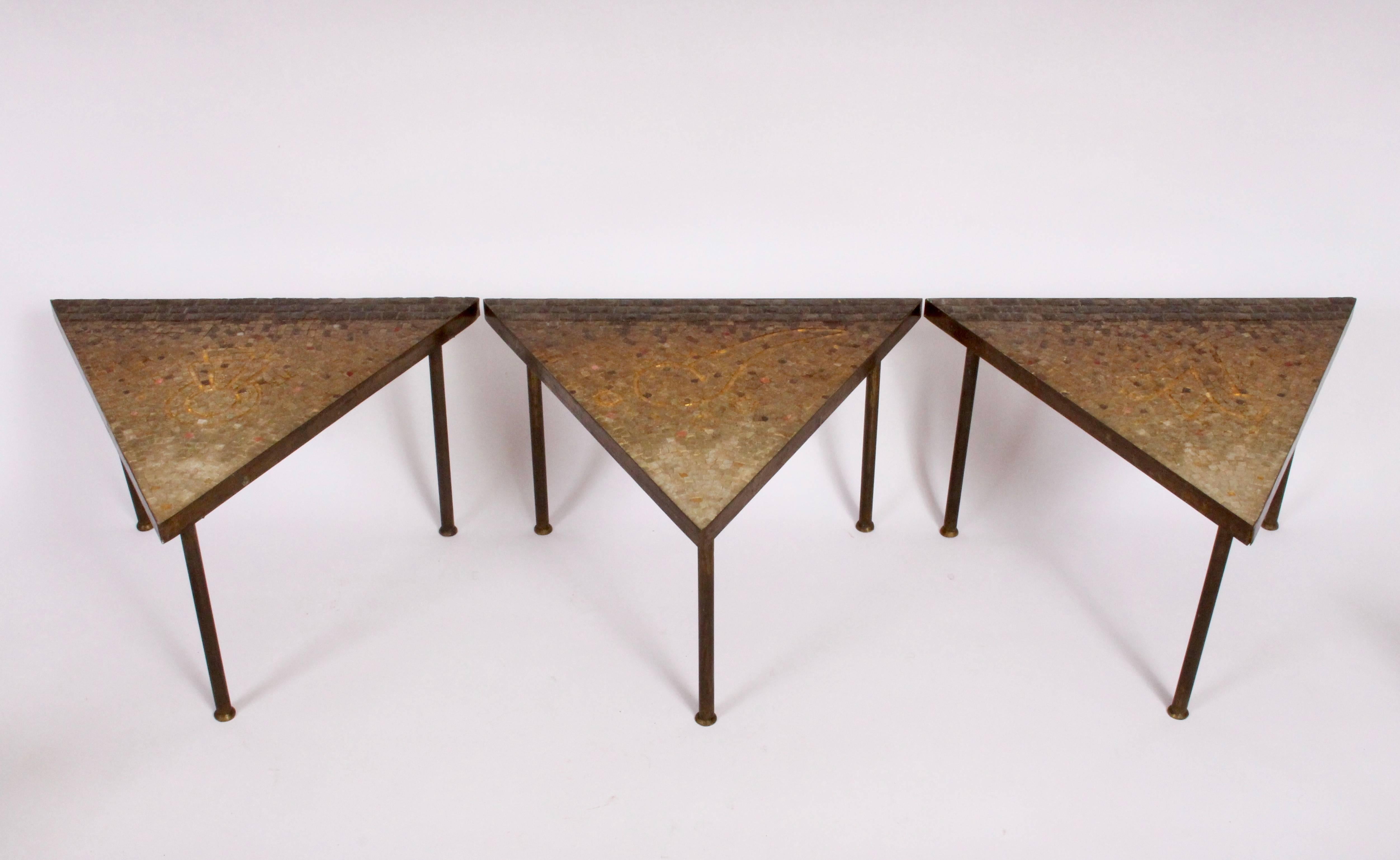 Genaro Alvarez Six-Piece Glass Mosaic Tile and Brass Aztec Coffee Table, 1950s 2