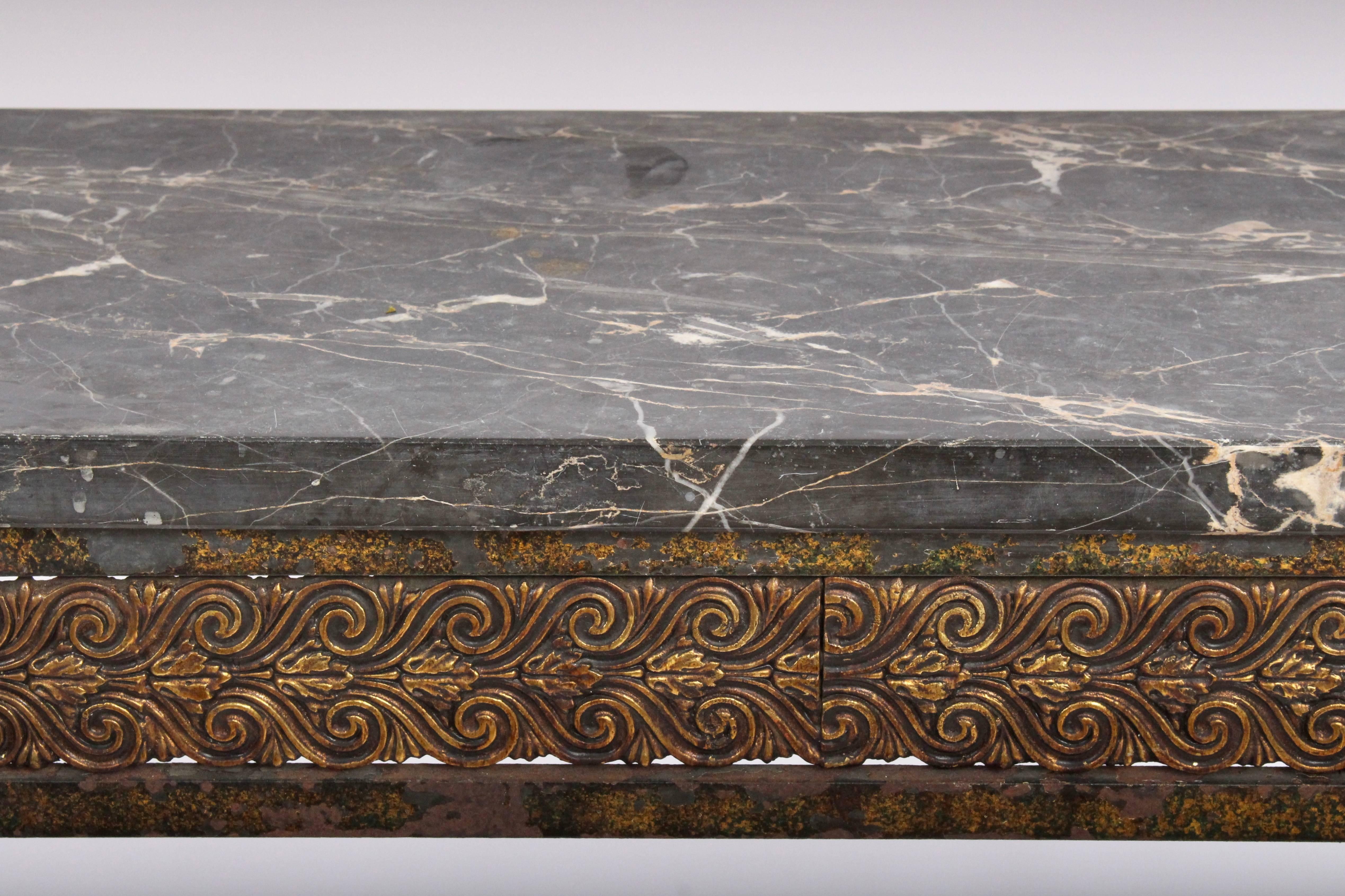 Oscar Bach Charcoal Marble, Bronze and Iron Console Table, Circa 1920 1