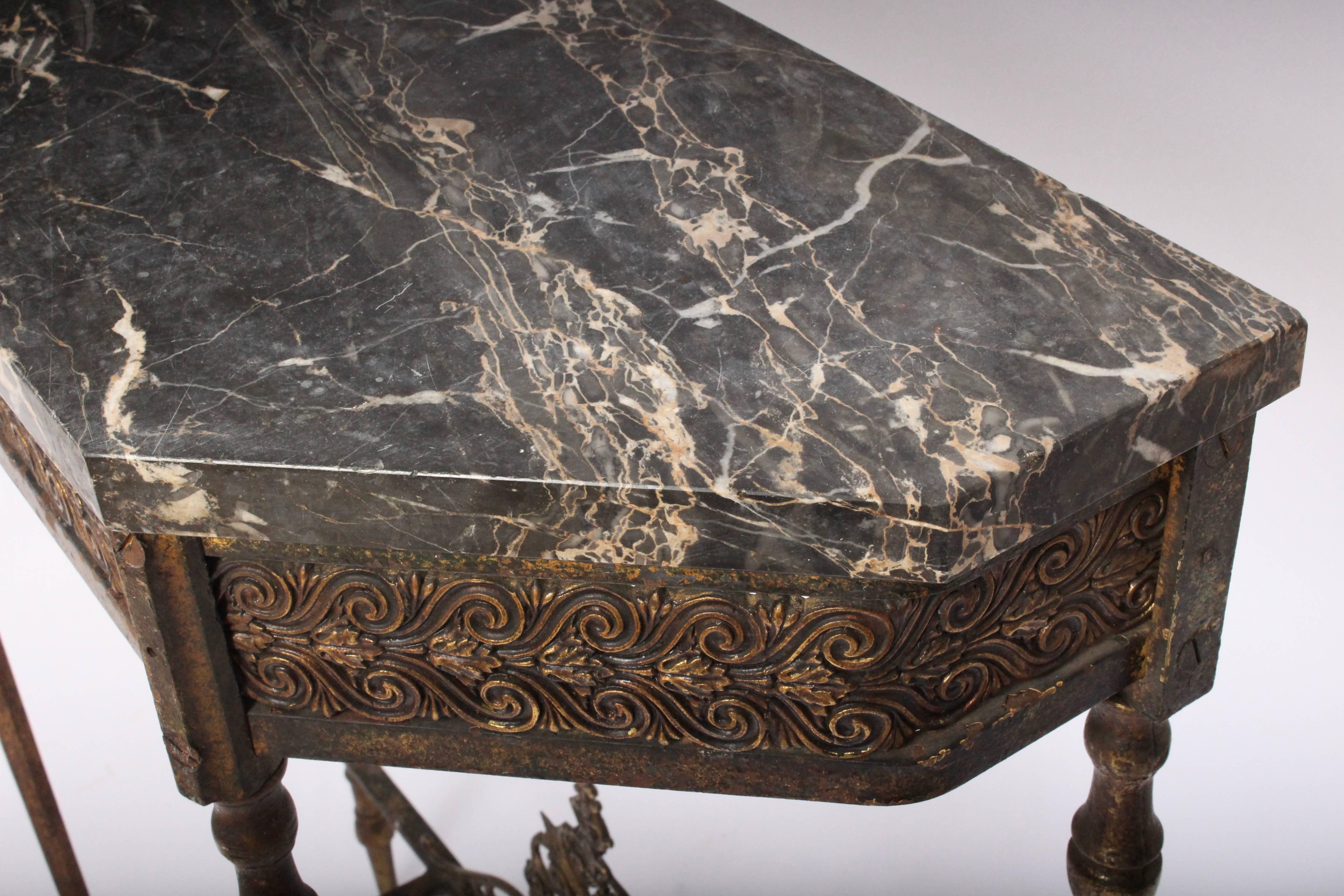 Early 20th Century Oscar Bach Charcoal Marble, Bronze and Iron Console Table, Circa 1920