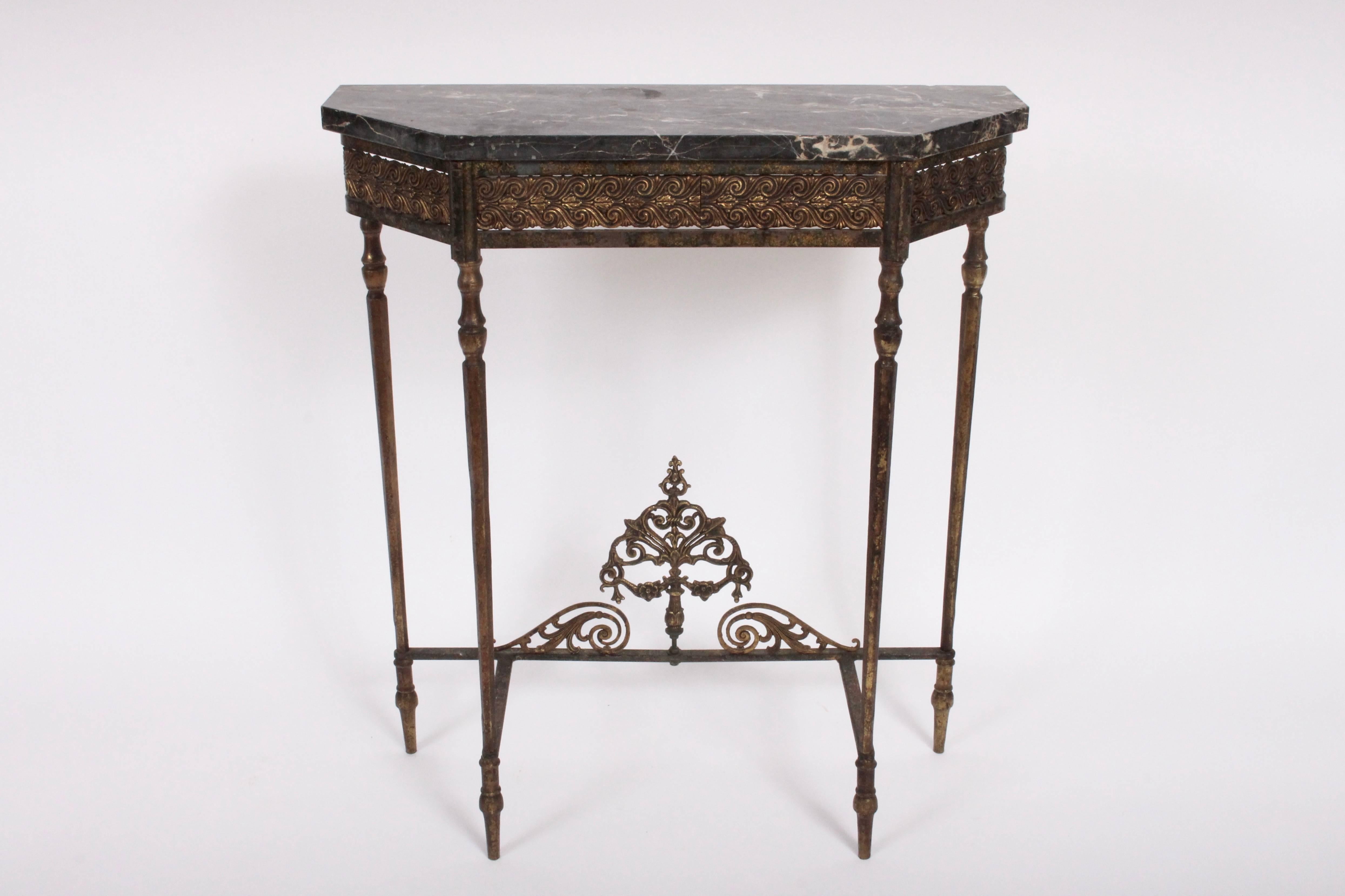 Oscar Bach Charcoal Marble, Bronze and Iron Console Table, Circa 1920 4