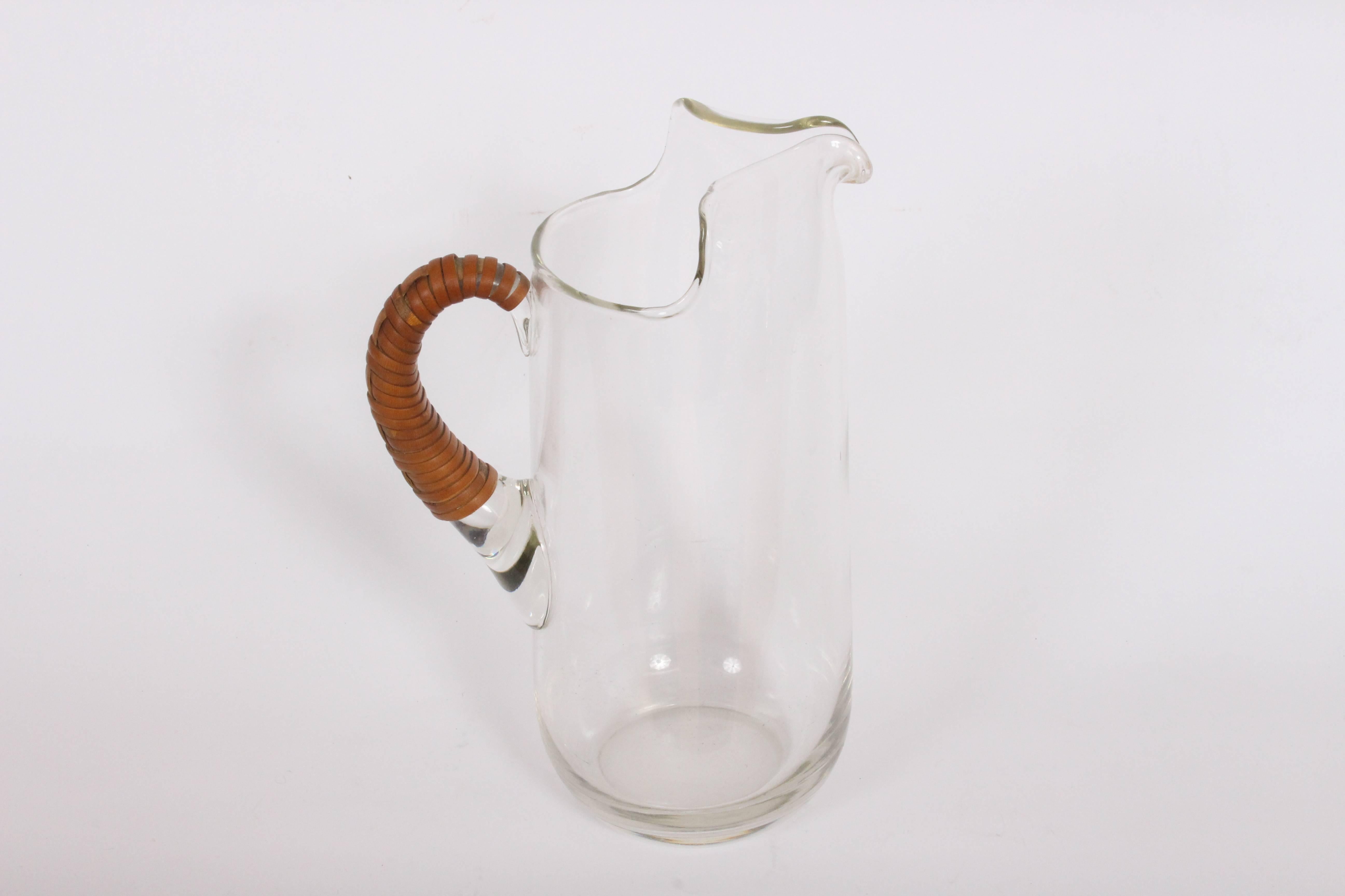 Modern 1950s Carl Auböck Glass Pitcher with Cane Wrapped Handle