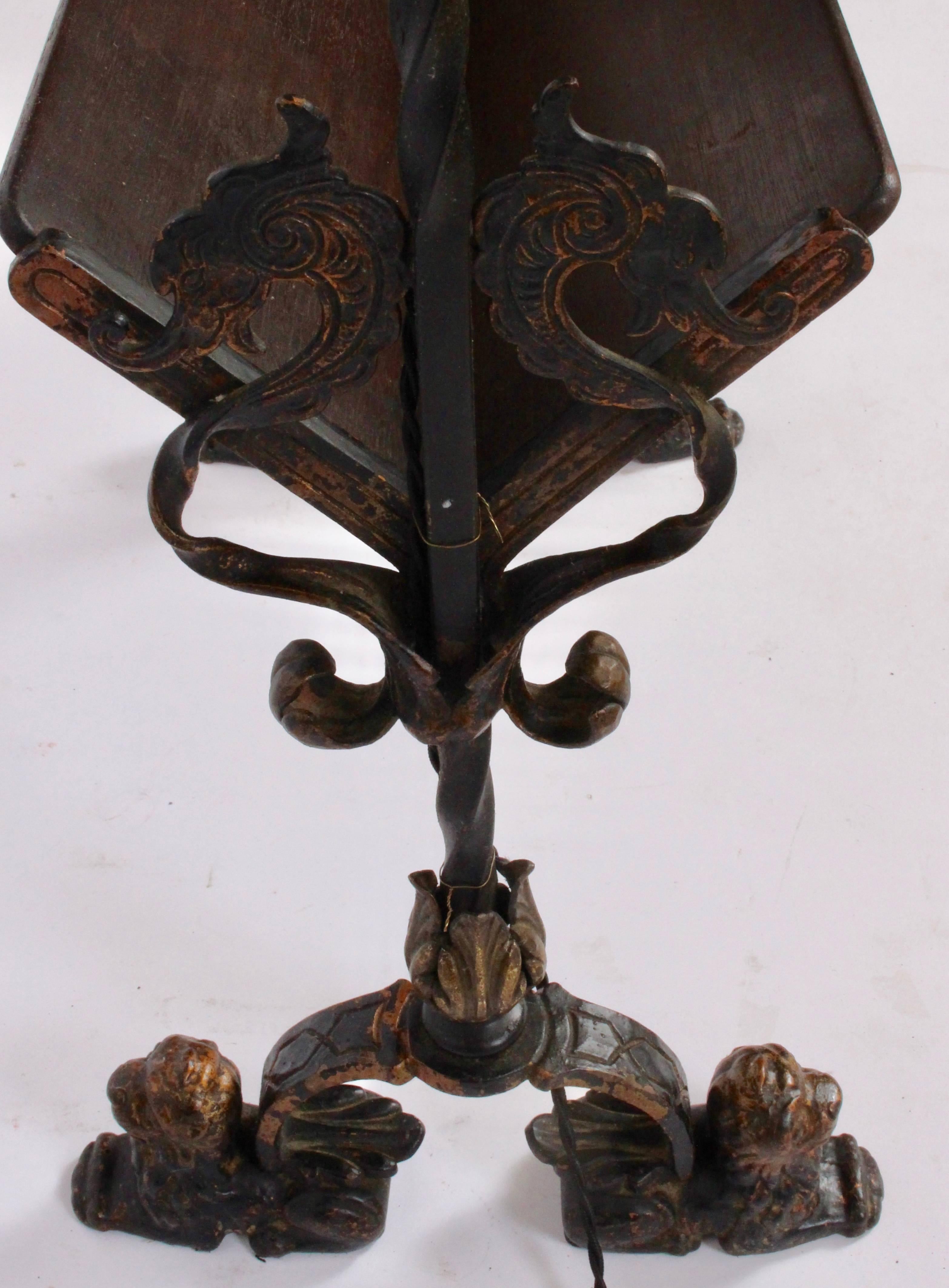 Oscar Bach Bronze & Marble Book Display Stand with Steuben Glass Bell Shade In Good Condition In Bainbridge, NY