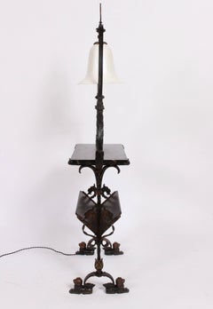 Oscar Bach Bronze & Marble Book Display Stand with Steuben Glass Bell Shade