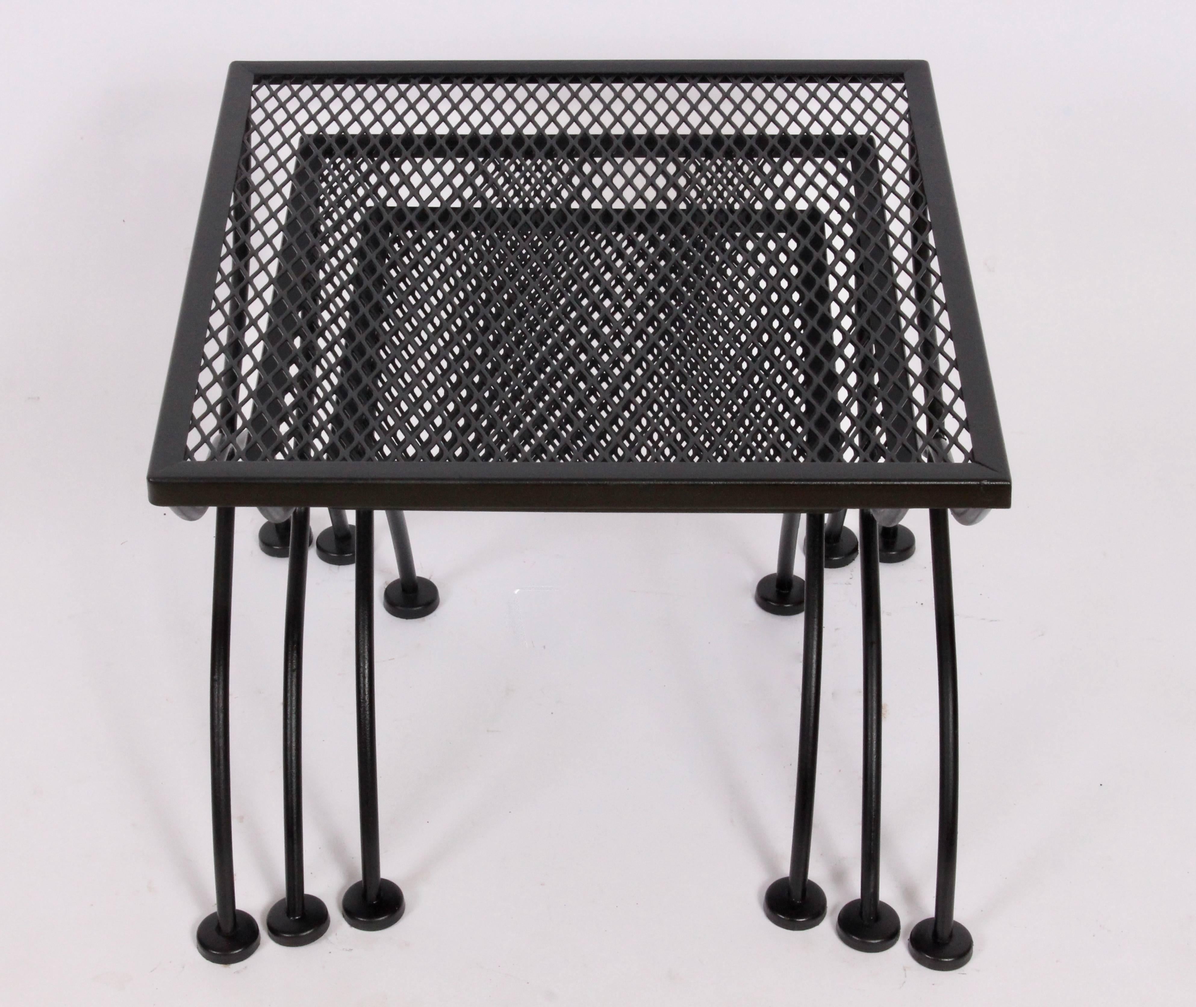 American Set of Three Russell Woodard Black Iron Stacking Tables