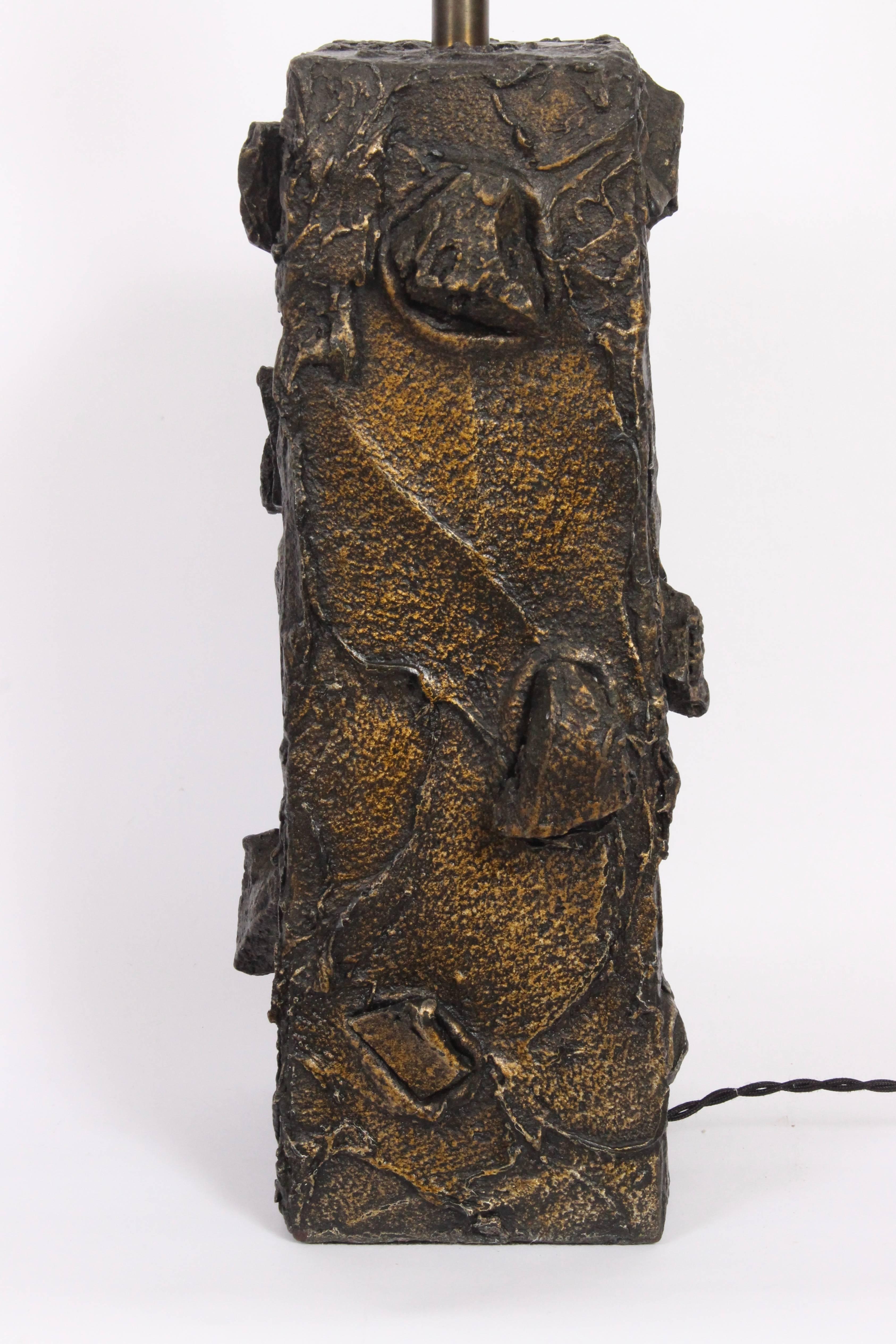 Paul Evans Sculpted Bronze Resin Relief Brutalist Table Lamp, Early 1960s 2