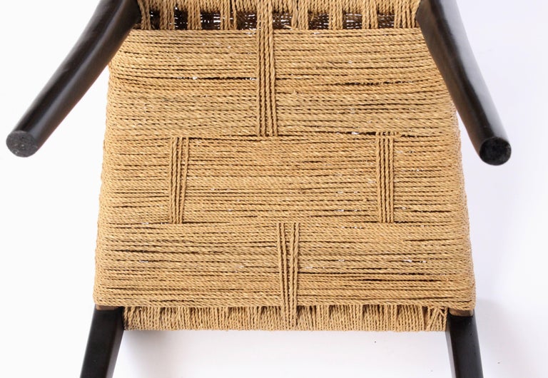 Chiavari Extra Tall Black Ladder Back Chair with Rush seat, Circa 1960