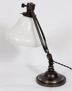 Bradley & Hubbard Brass Harp Pharmacy Desk Lamp with Glass Bell Shade circa 1910