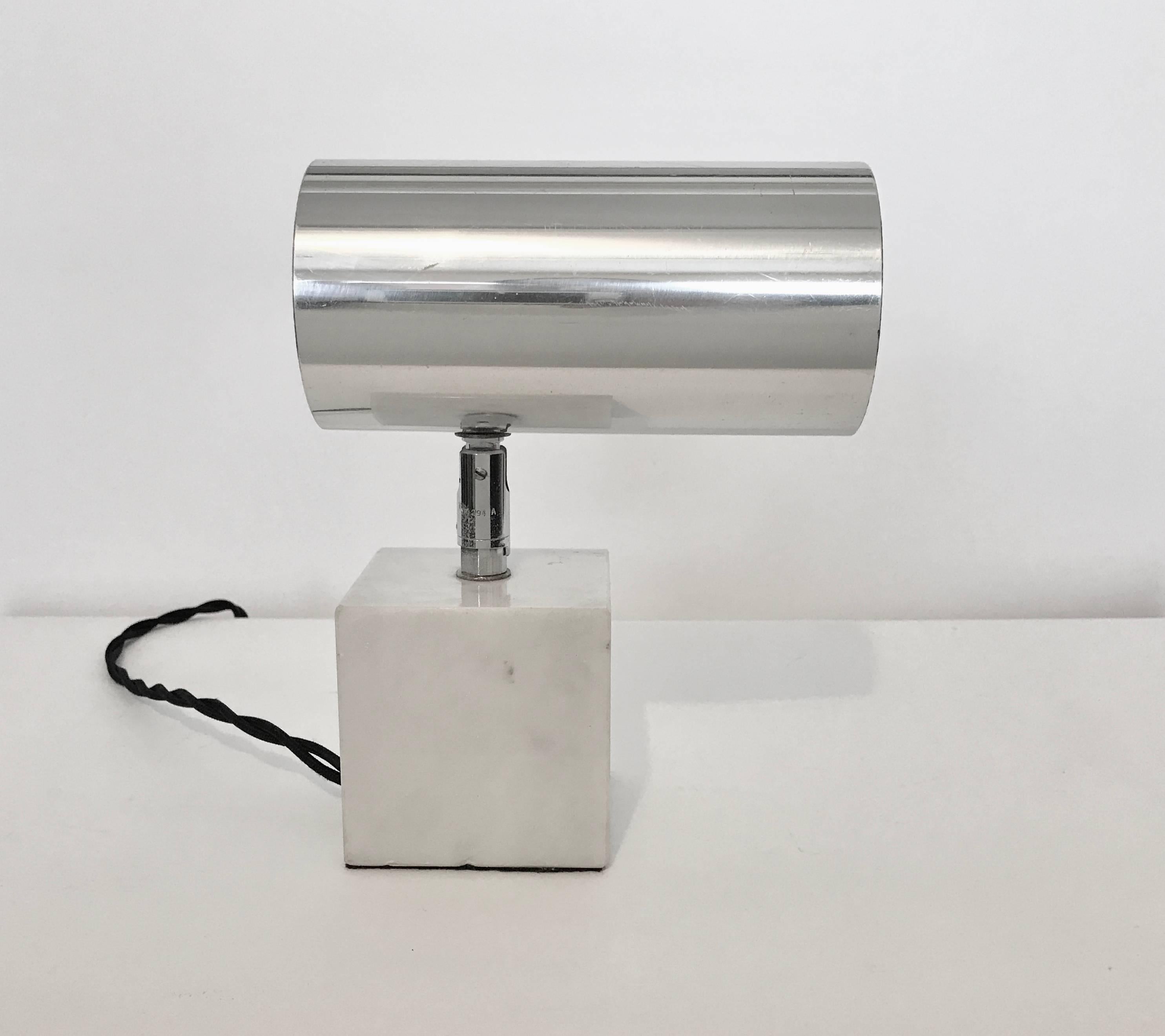 American Neal Small for Koch & Lowy Marble Table Lamp with Swivel Chrome Shade For Sale