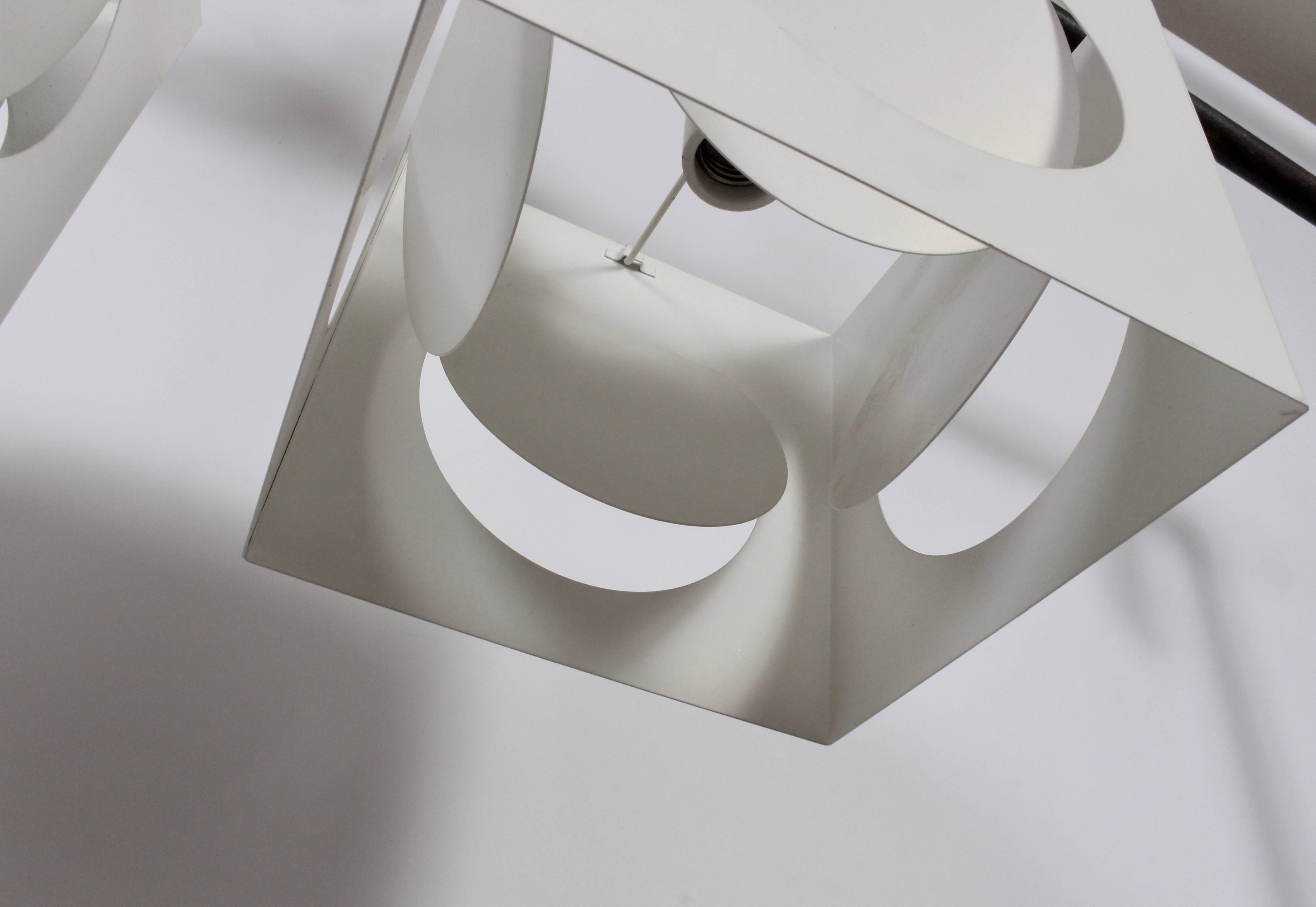 Danish Pair of Shogo Suzuki for Stockmann Orno White Metal Cube Hanging Lamps, 1960s For Sale
