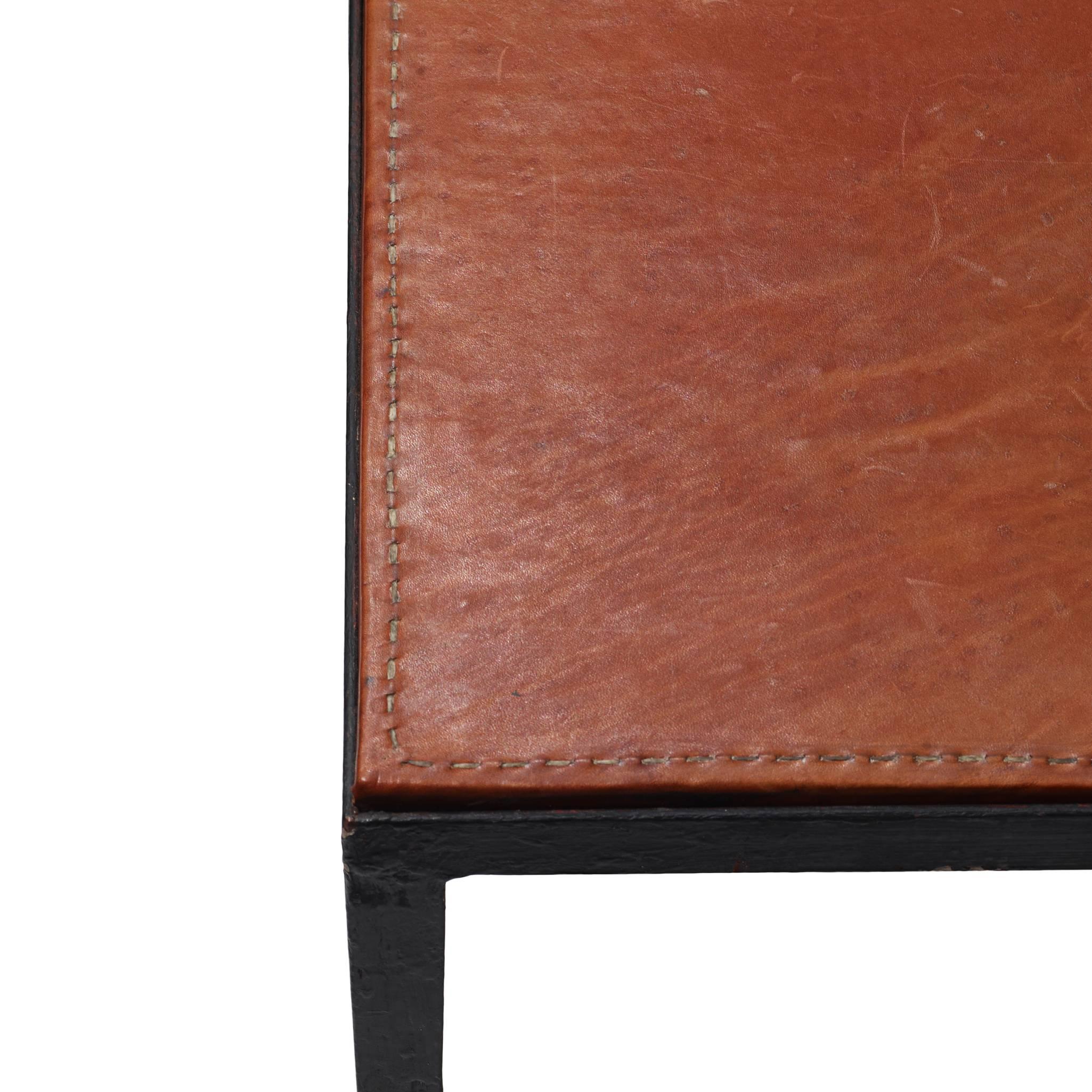 Argentine Pair of Side Tables with Iron Frames and Leather Tops by Jean-Michel Frank For Sale