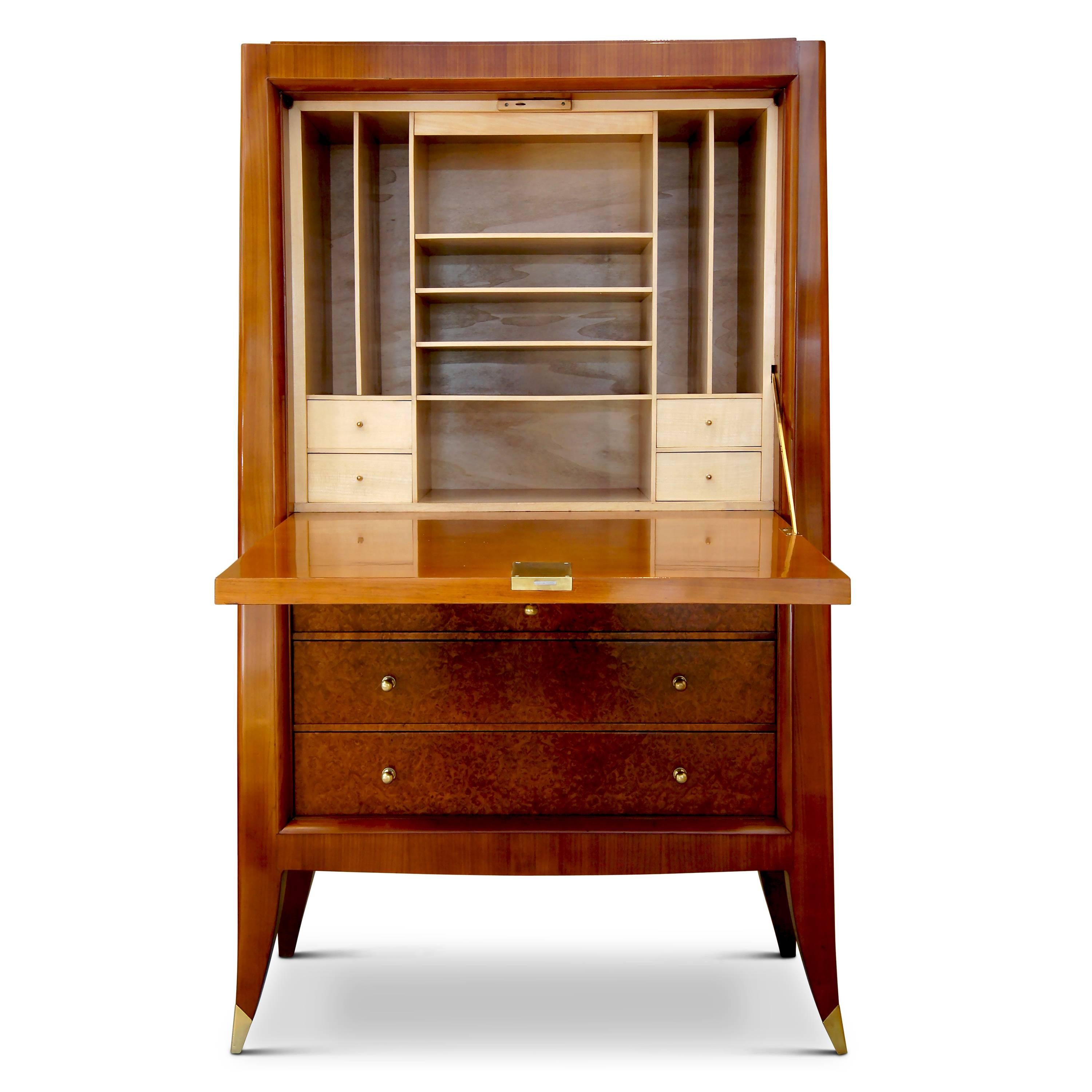 Brass Secretaire Cabinet of an Original Office Duo by Alfred Porteneuve For Sale