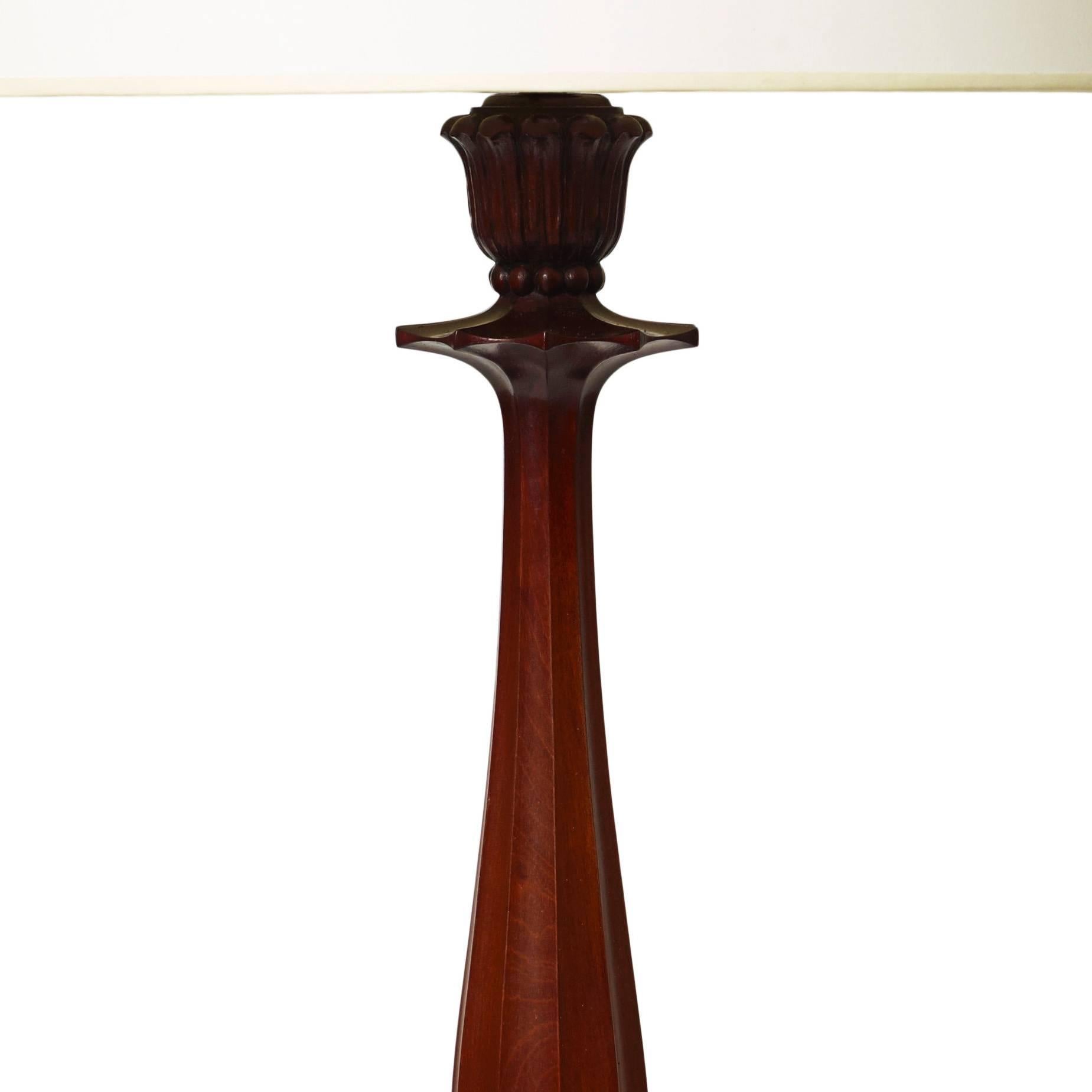 Art Nouveau Table Lamp with Fine Carving in Mahogany by Johan Rohde For Sale