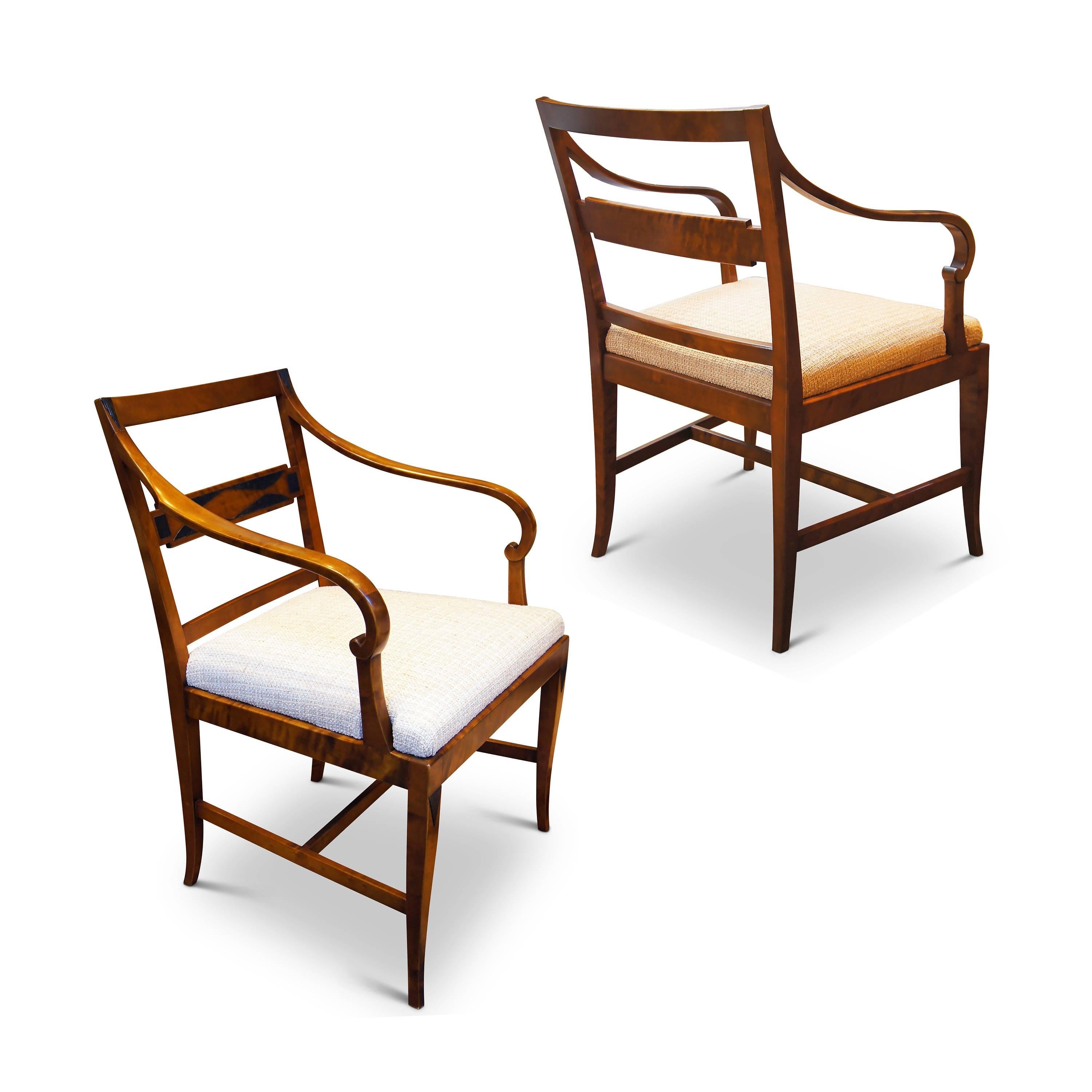 Early 20th Century Pair of Art Deco Modern Classicism Armchairs in Birch by Carl Malmsten For Sale