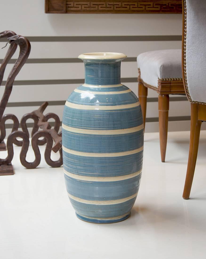 Hand-Crafted Spectacular Monumental Art Deco Striped Vase by Kahler  For Sale