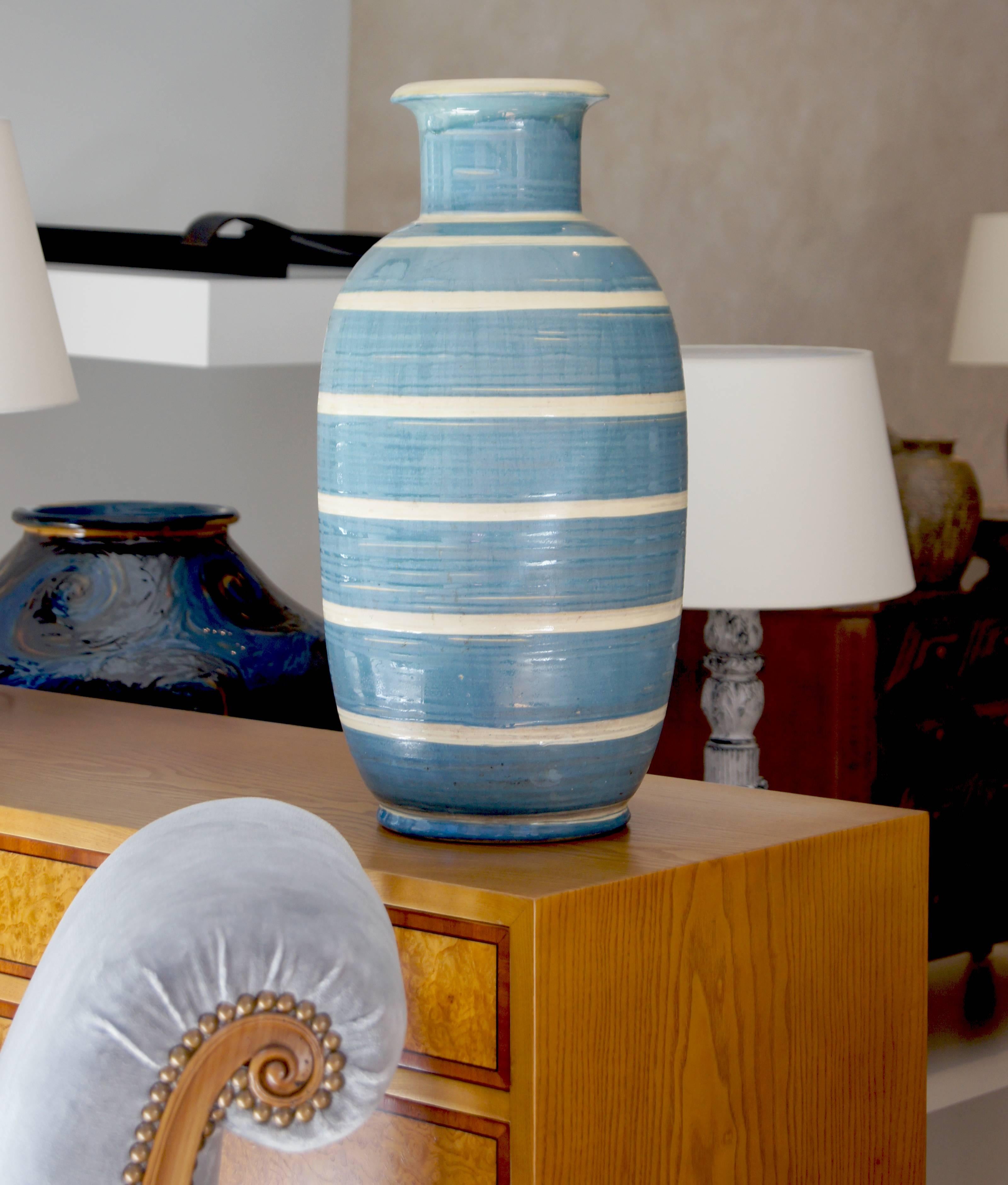 Spectacular Monumental Art Deco Striped Vase by Kahler  In Excellent Condition For Sale In New York, NY