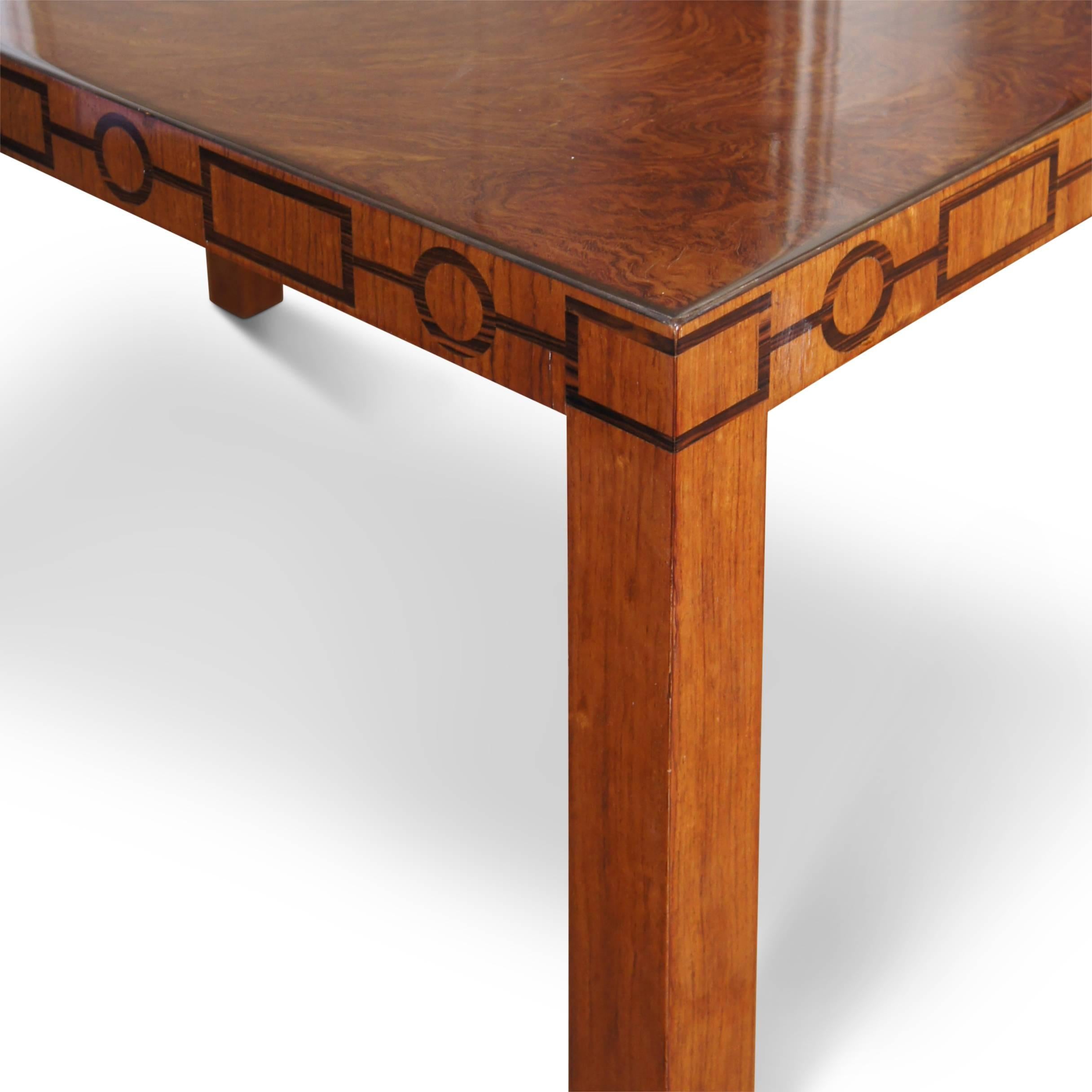 Art Deco Very Fine Swedish Modern Classicism Coffee Table with Geometric Inlay Frieze For Sale