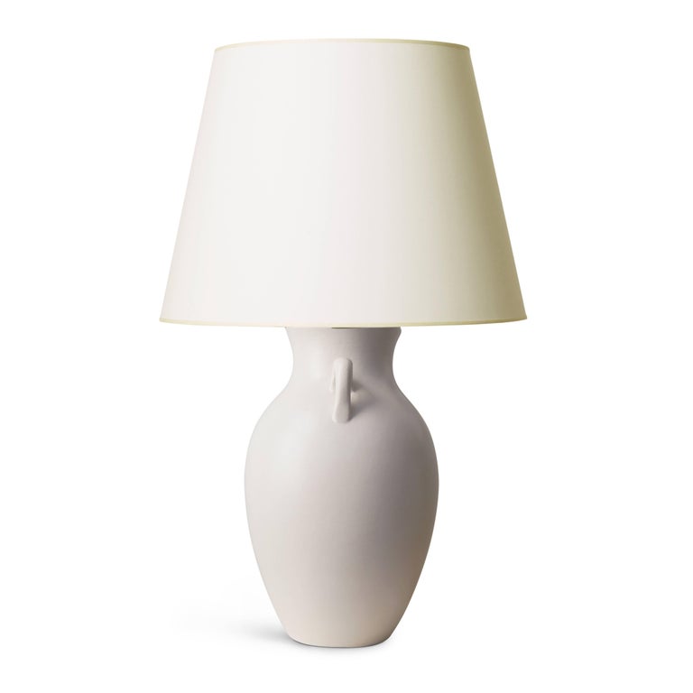 Exquisite Table Lamp with Amphora Form in Ivory Eggshell Glaze by Keramos For Sale at 1stdibs