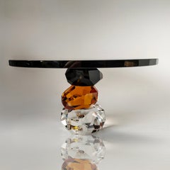 Ambrosiá Schwarz/Klar/Bernstein Handmade Crystal Cake Stand - Elegance Serving Piece