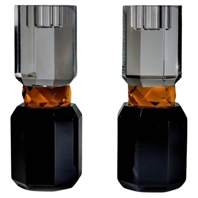 Ambrosià Hand-Cut Crystal Candlestick – Modern Classic Candle Holder in Black, Amber & Clear Crystal

The Ambrosià Crystal Candlestick masterfully blends modern design with classic elegance, making it a standout piece of luxury home décor. This