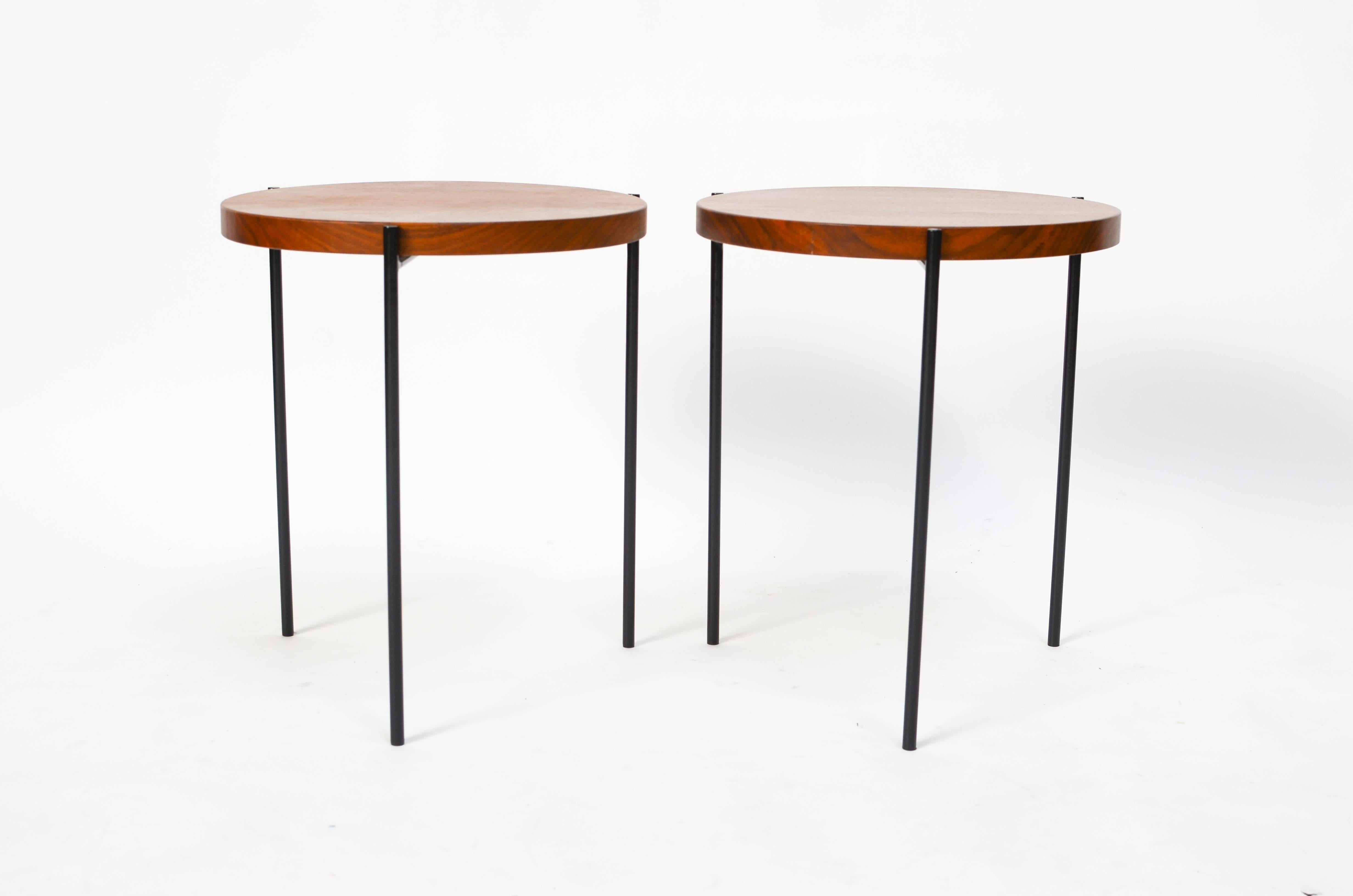 Iron and Walnut Tripod Side/Stacking Tables by Just in Modern For Sale 1