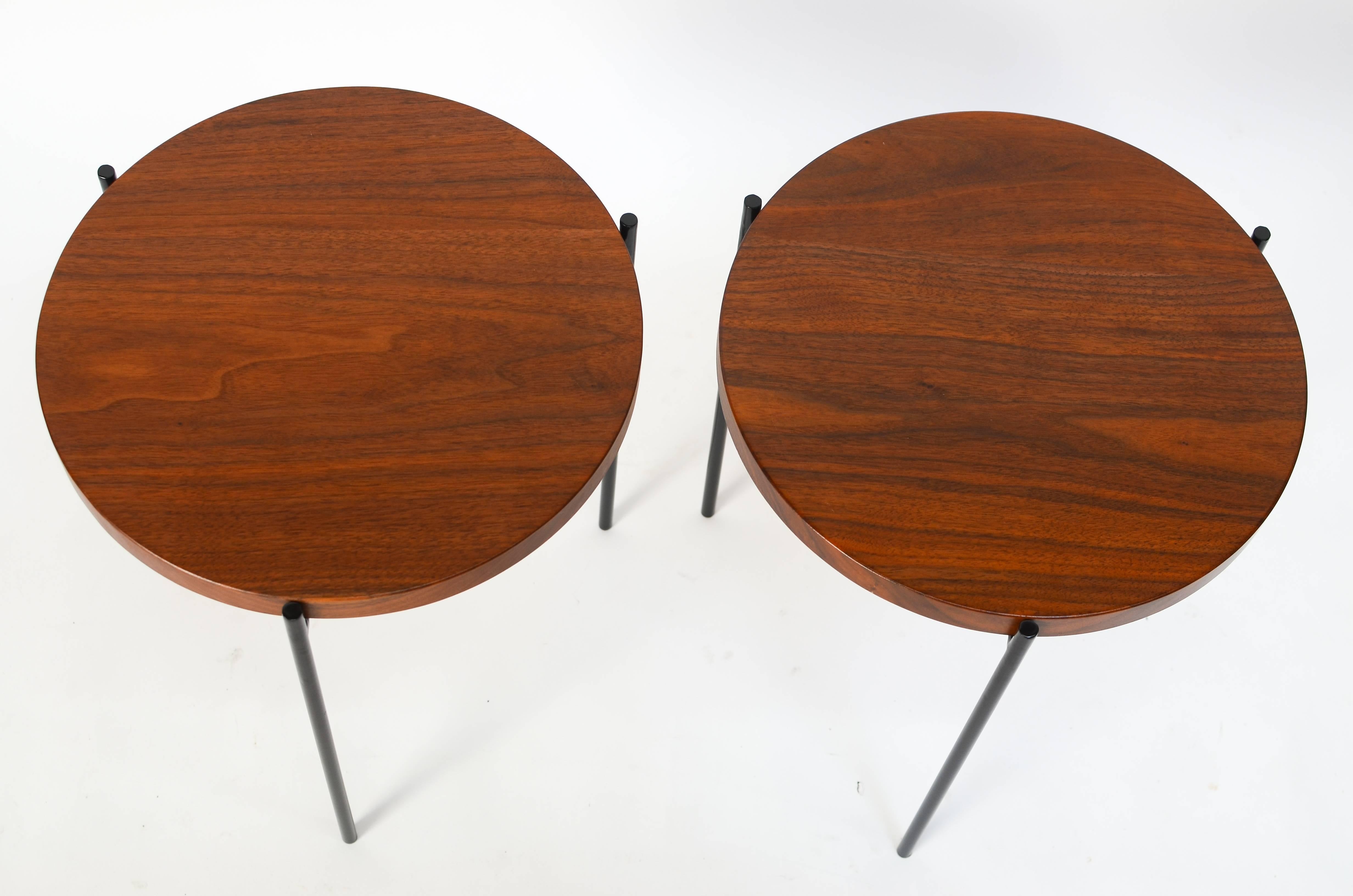 Iron and Walnut Tripod Side/Stacking Tables by Just in Modern For Sale 2