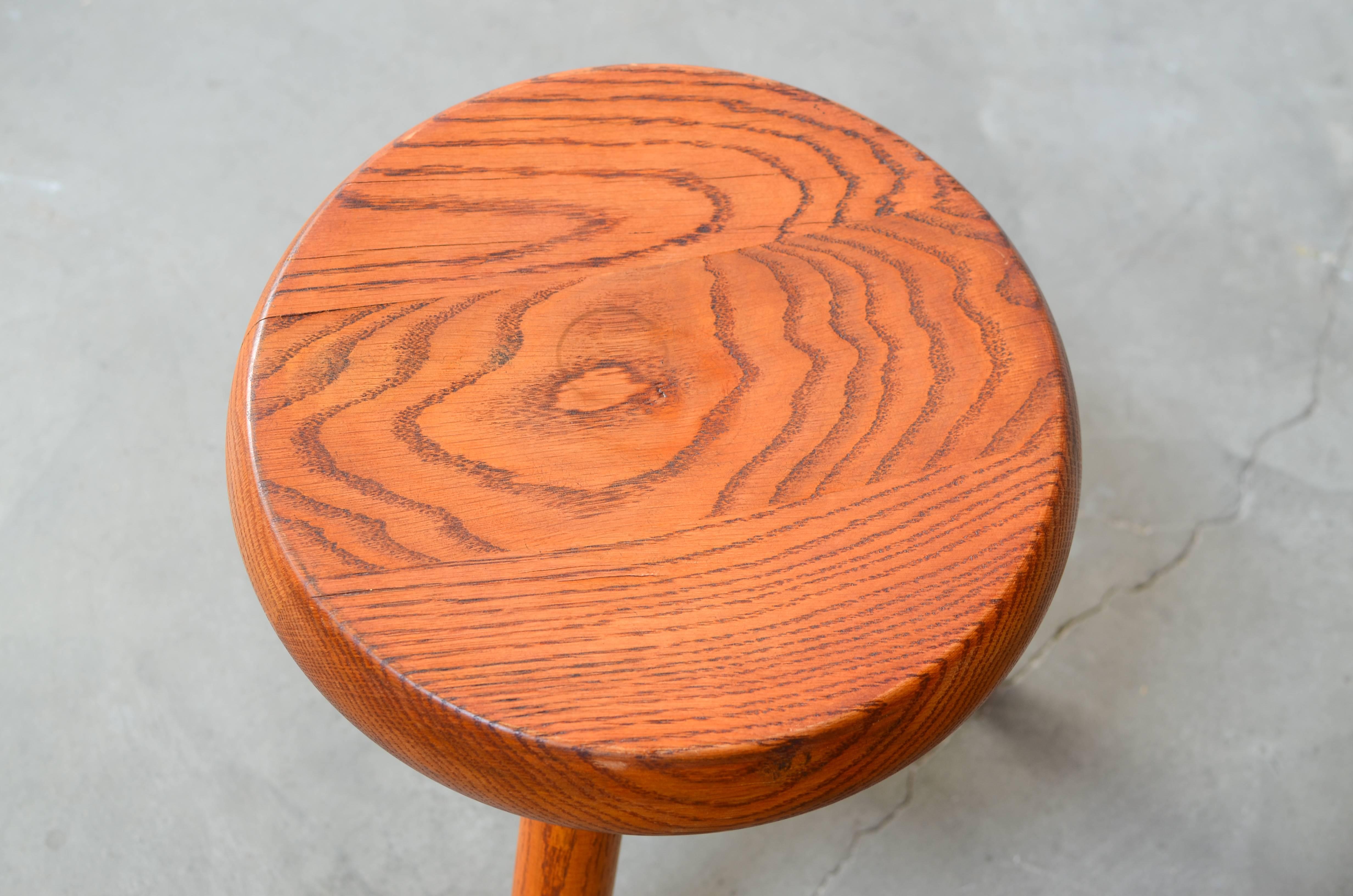 Oak Charlotte Perriand Tripod Stool, France, 1950