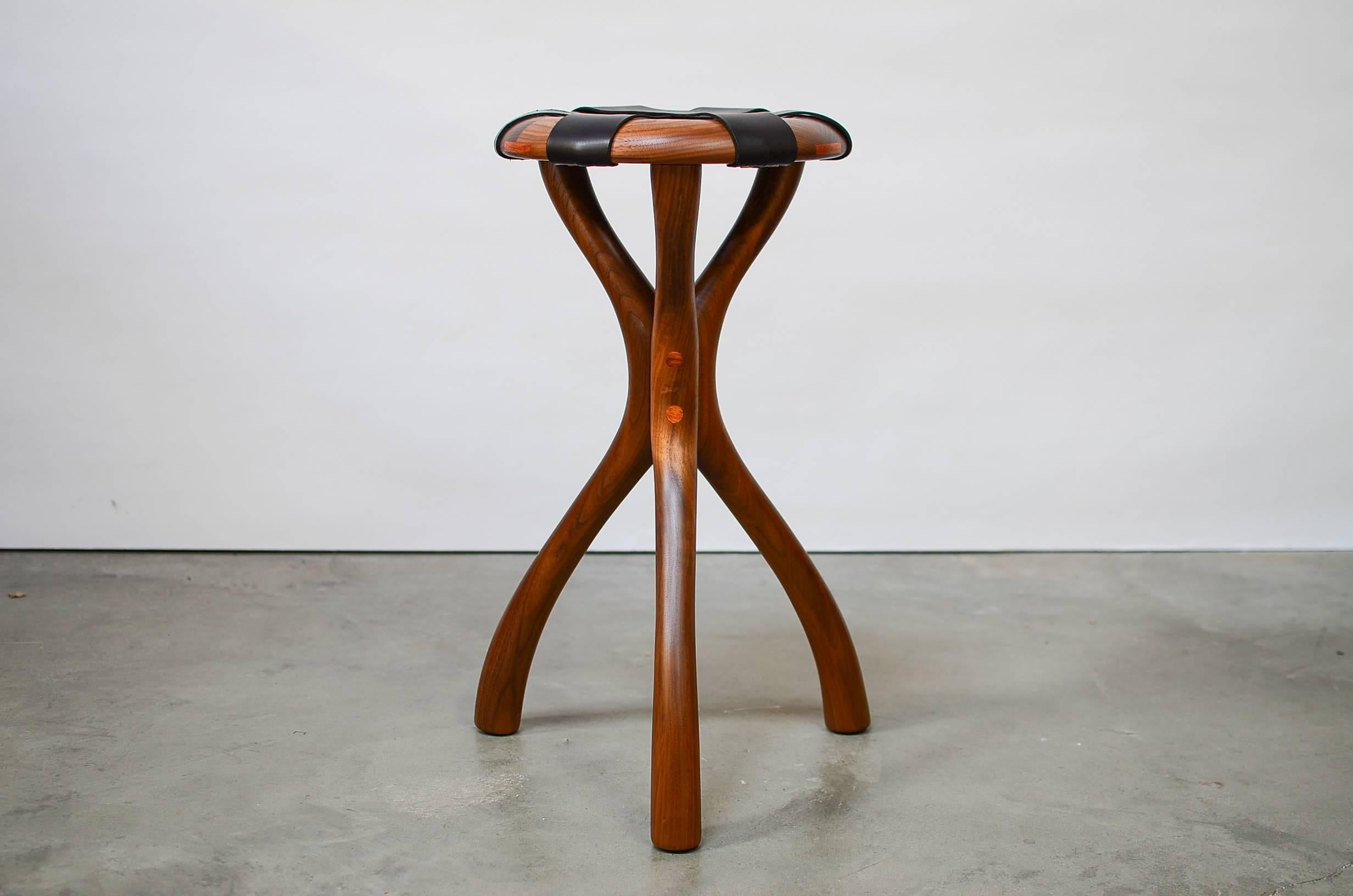 Mid-Century Modern Black Walnut and Leather Stool by Dean Santner For Sale