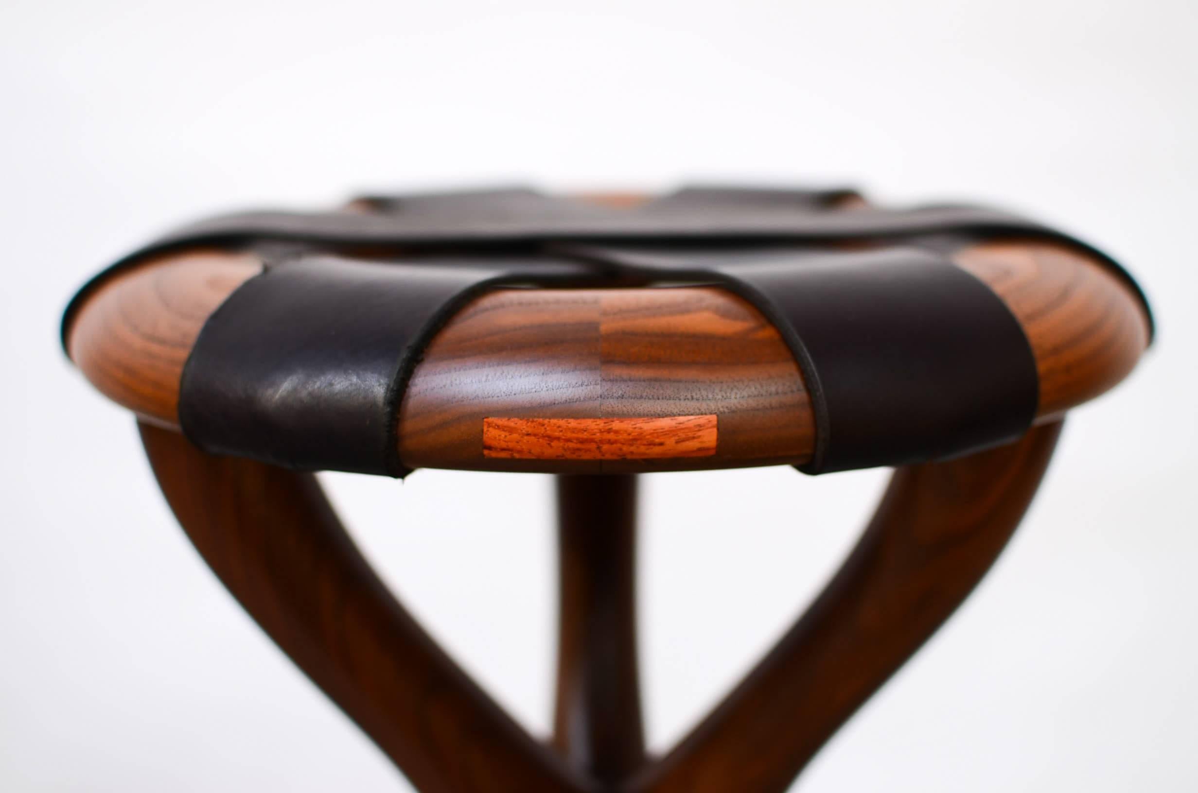 Black Walnut and Leather Stool by Dean Santner For Sale 2