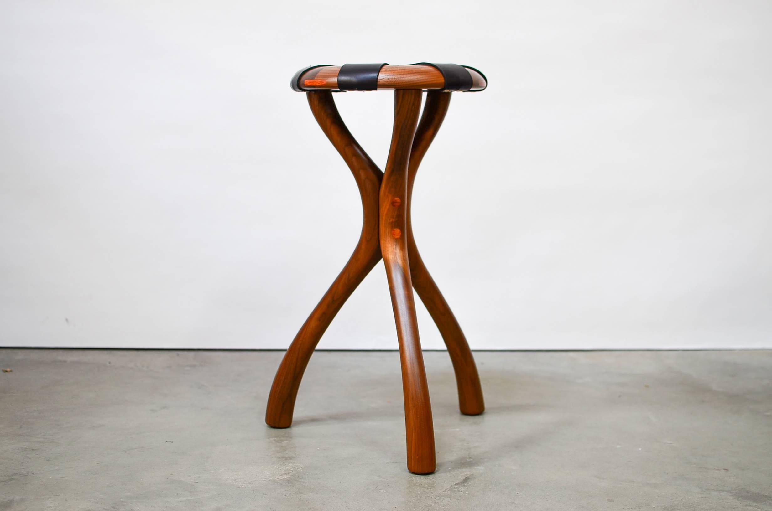Black Walnut and Leather Stool by Dean Santner In Excellent Condition For Sale In Berkeley, CA