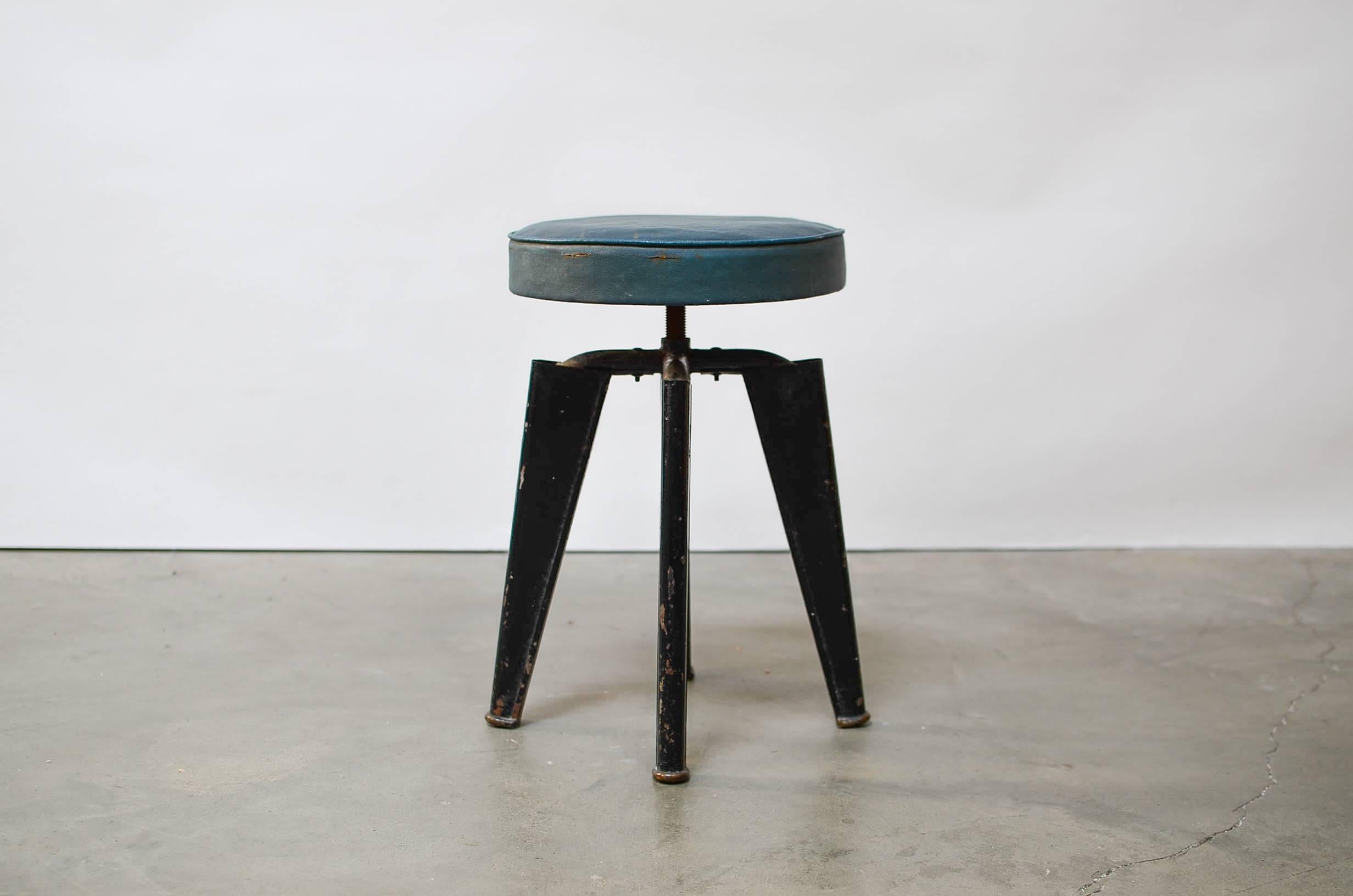 Stunning and rare French Industrial Clemenceau stool designed by André Domin and Marcel Genèvrière for Dominique, circa 1960s, France. Stool is height adjustable.