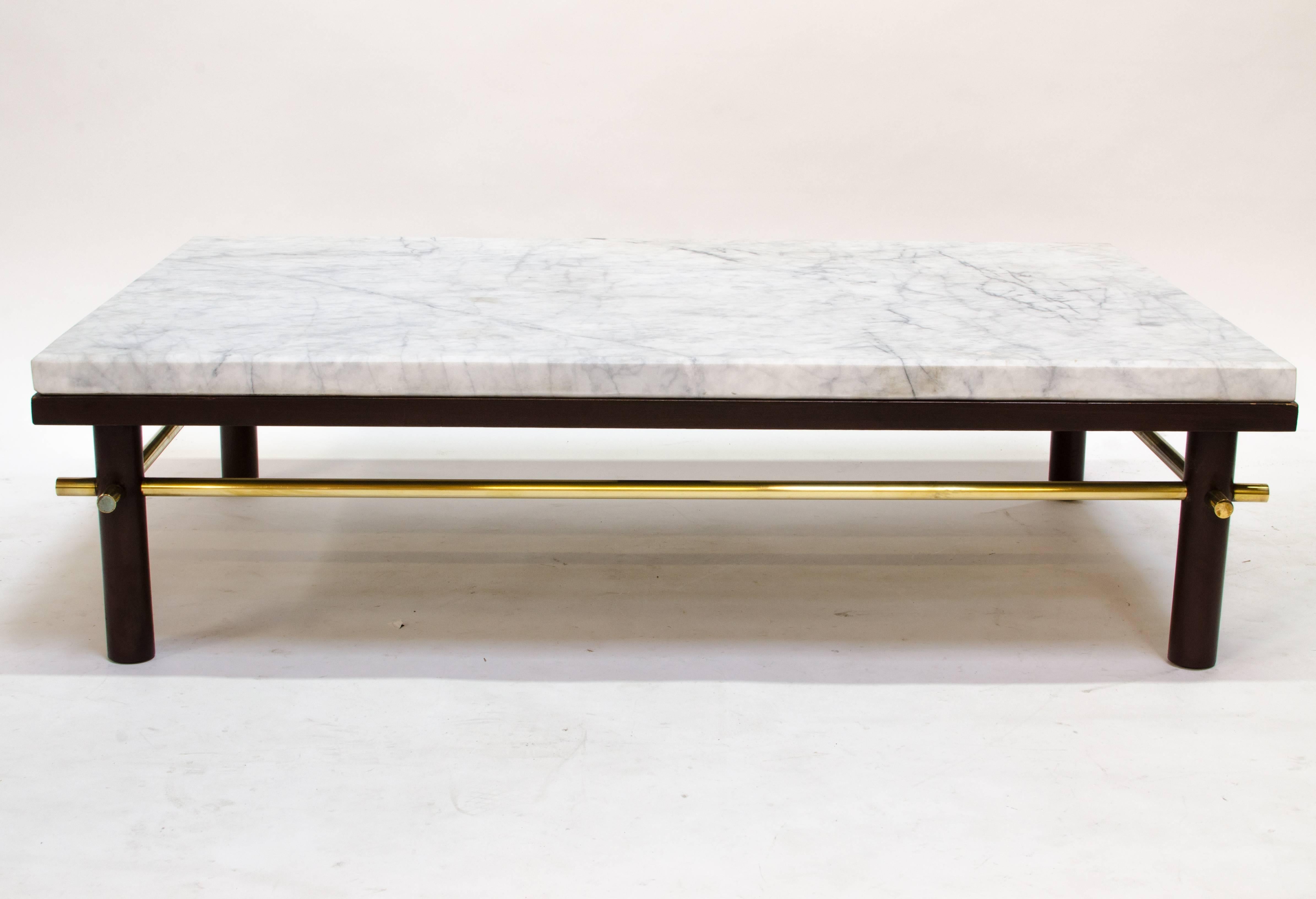 Beveled 1950s Brass and Marble Coffee Table in the Manner of Harvey Probber For Sale