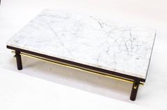 1950s Brass and Marble Coffee Table in the Manner of Harvey Probber