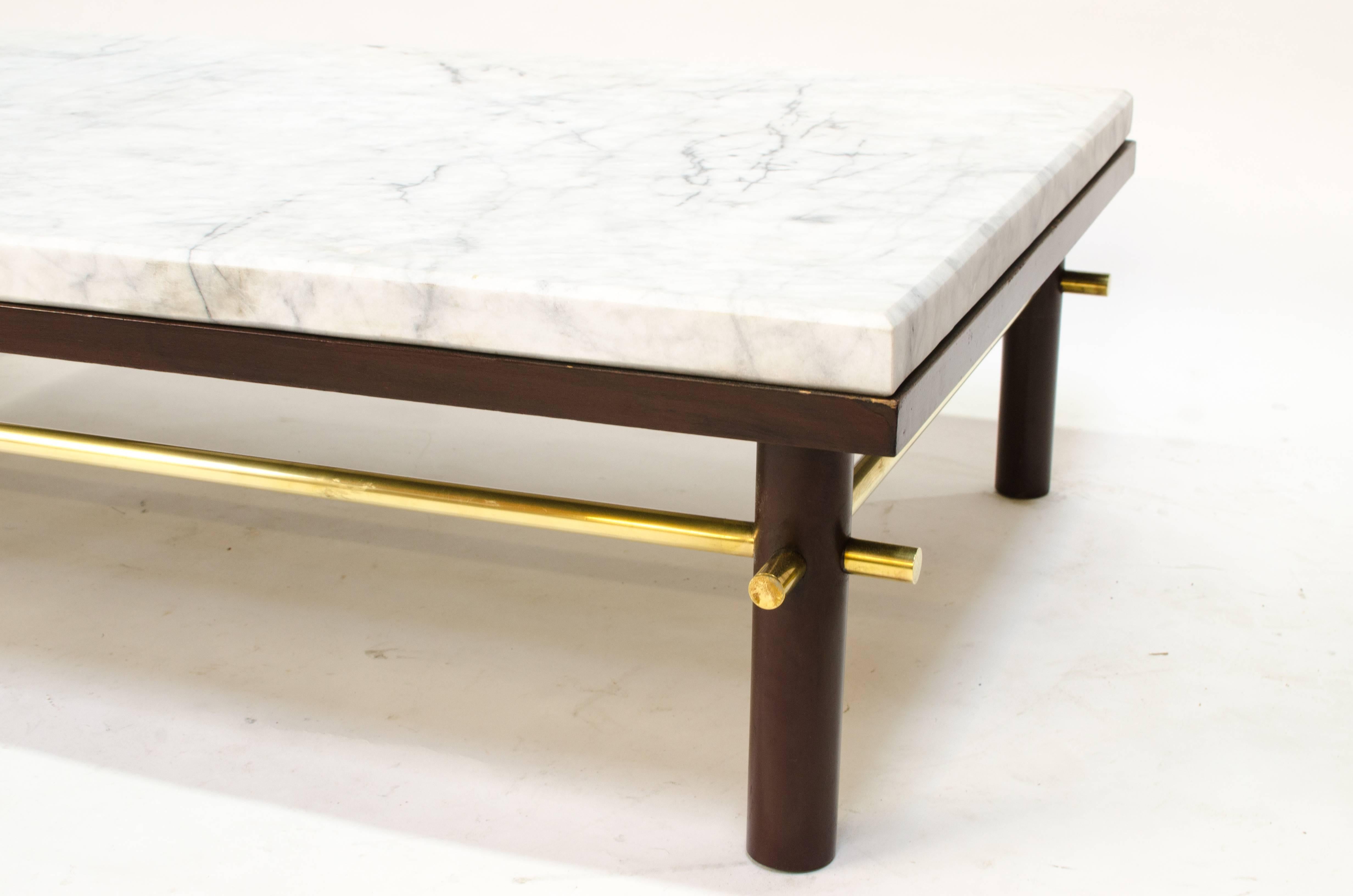 American 1950s Brass and Marble Coffee Table in the Manner of Harvey Probber For Sale