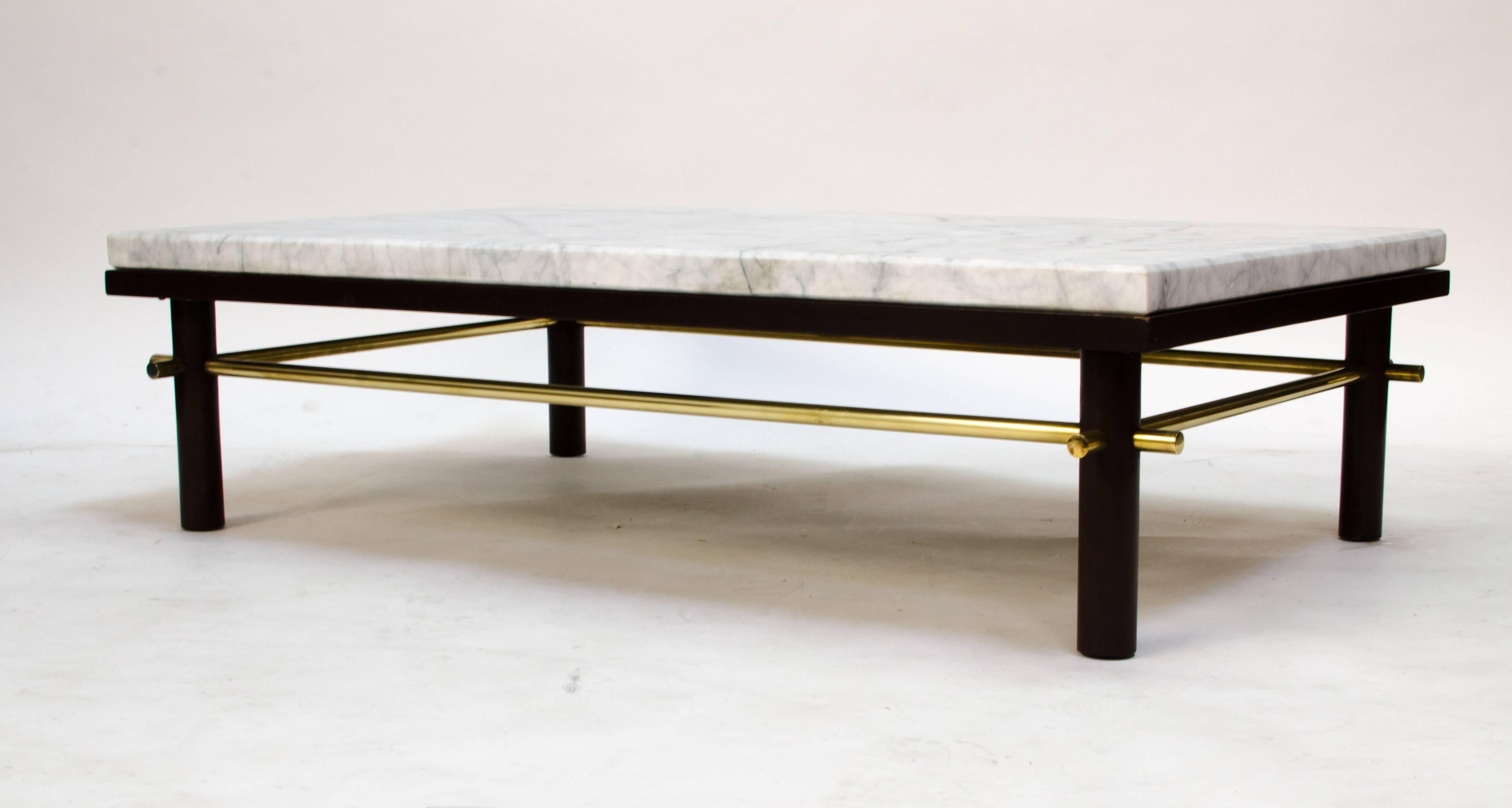 Mid-20th Century 1950s Brass and Marble Coffee Table in the Manner of Harvey Probber For Sale