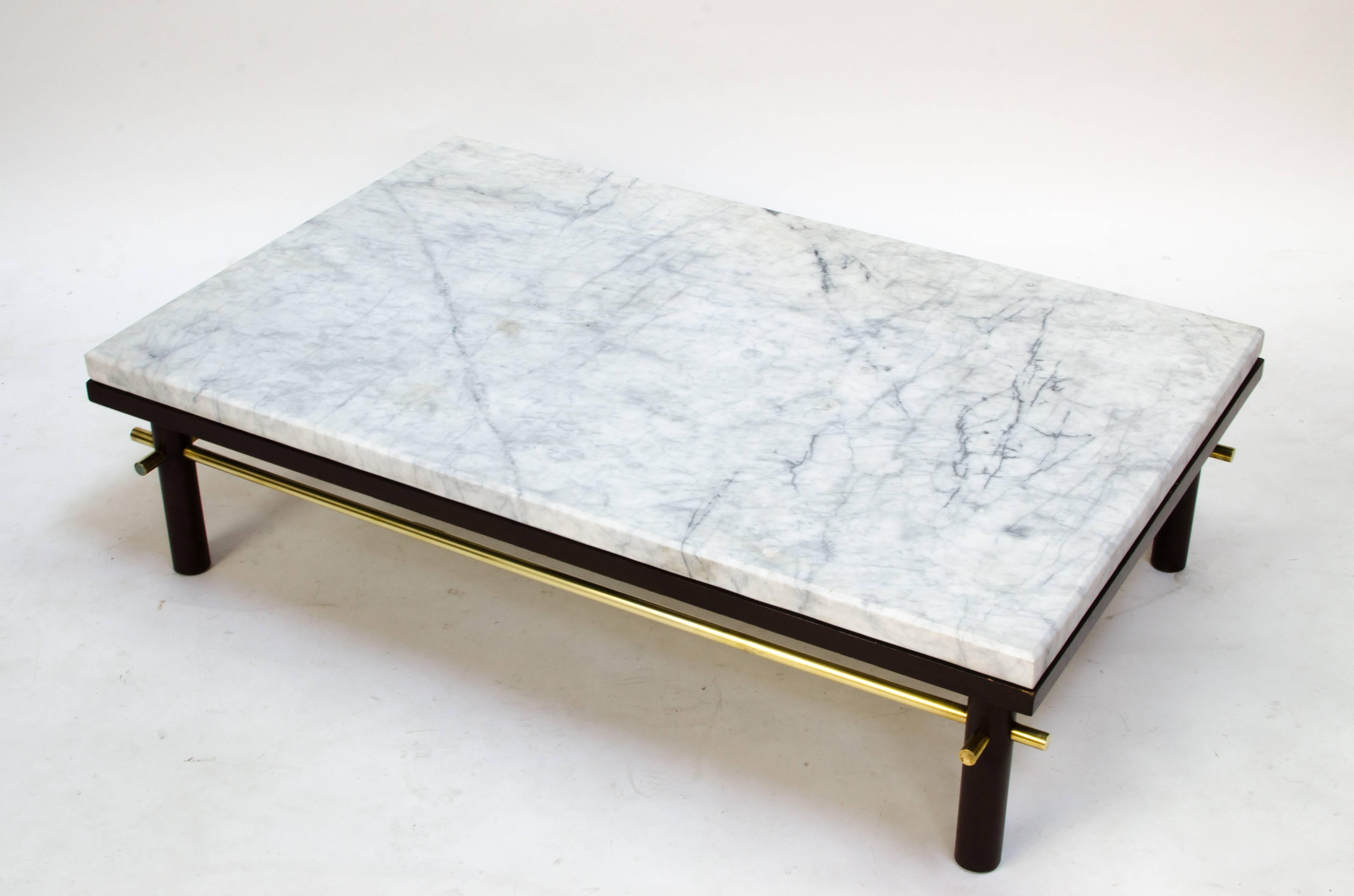 1950s Brass and Marble Coffee Table in the Manner of Harvey Probber In Good Condition For Sale In Berkeley, CA
