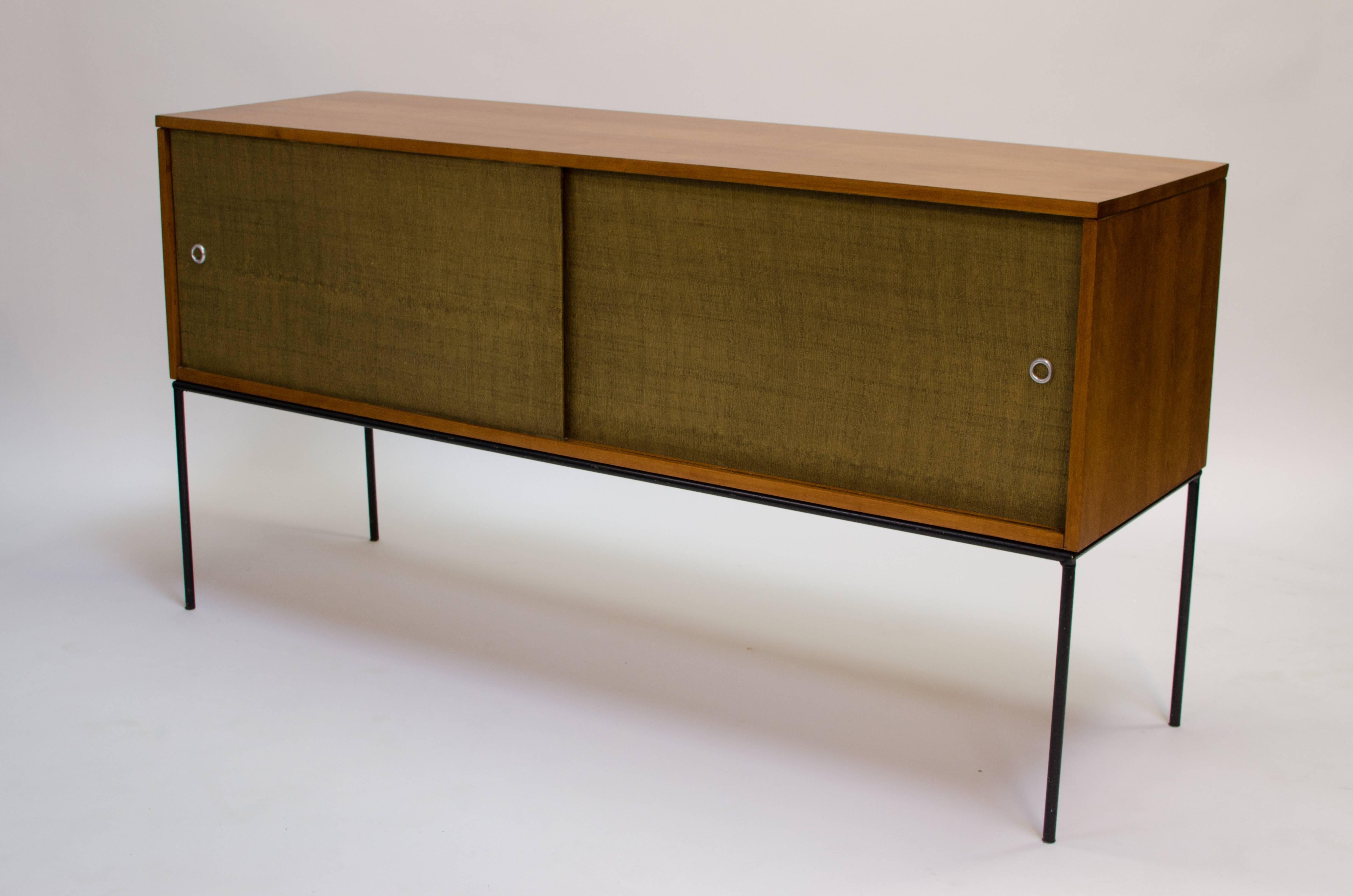 Mid-Century Modern Paul McCobb Iron and Grasscloth Cabinet For Sale