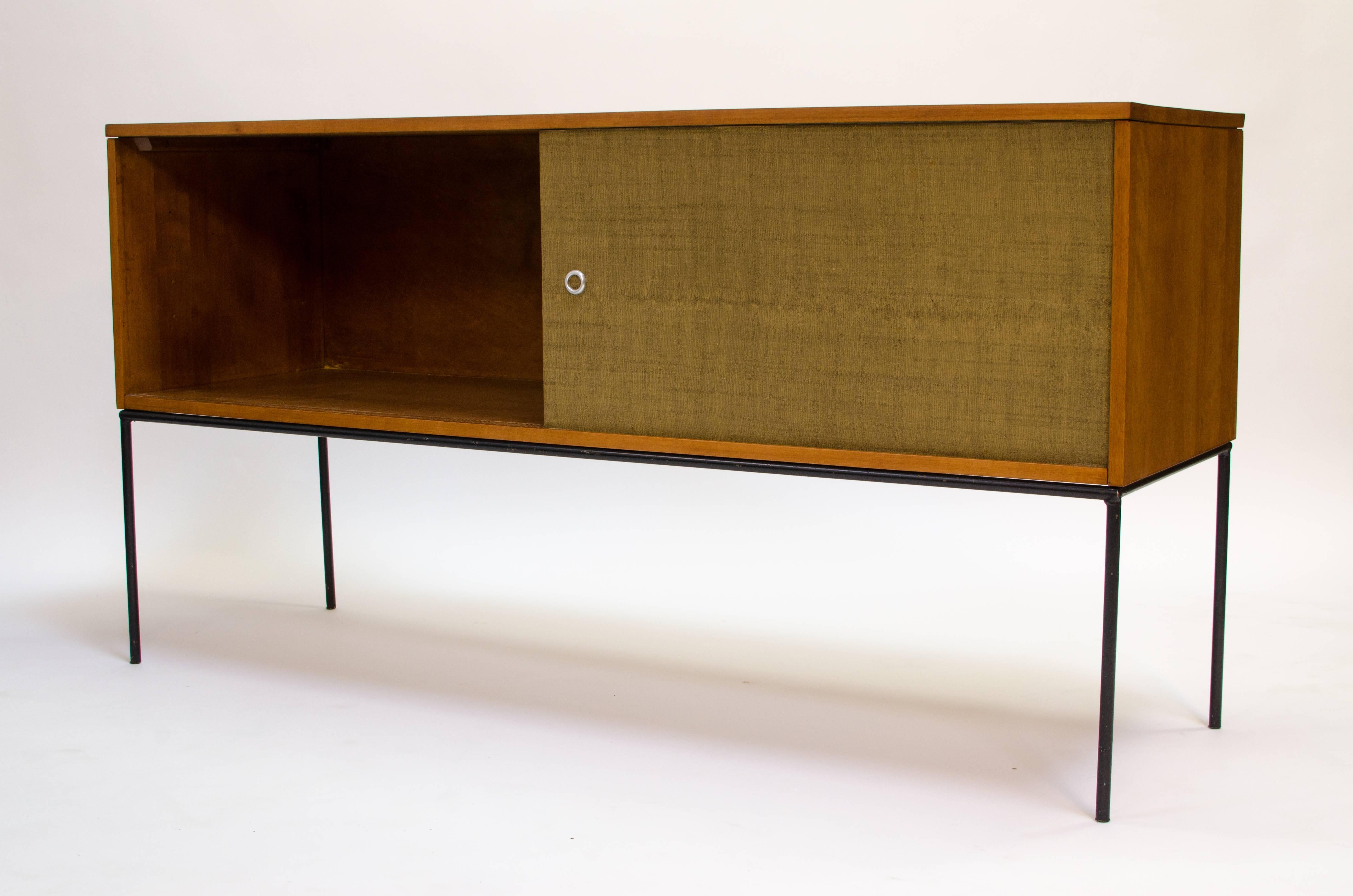 Mid-20th Century Paul McCobb Iron and Grasscloth Cabinet For Sale