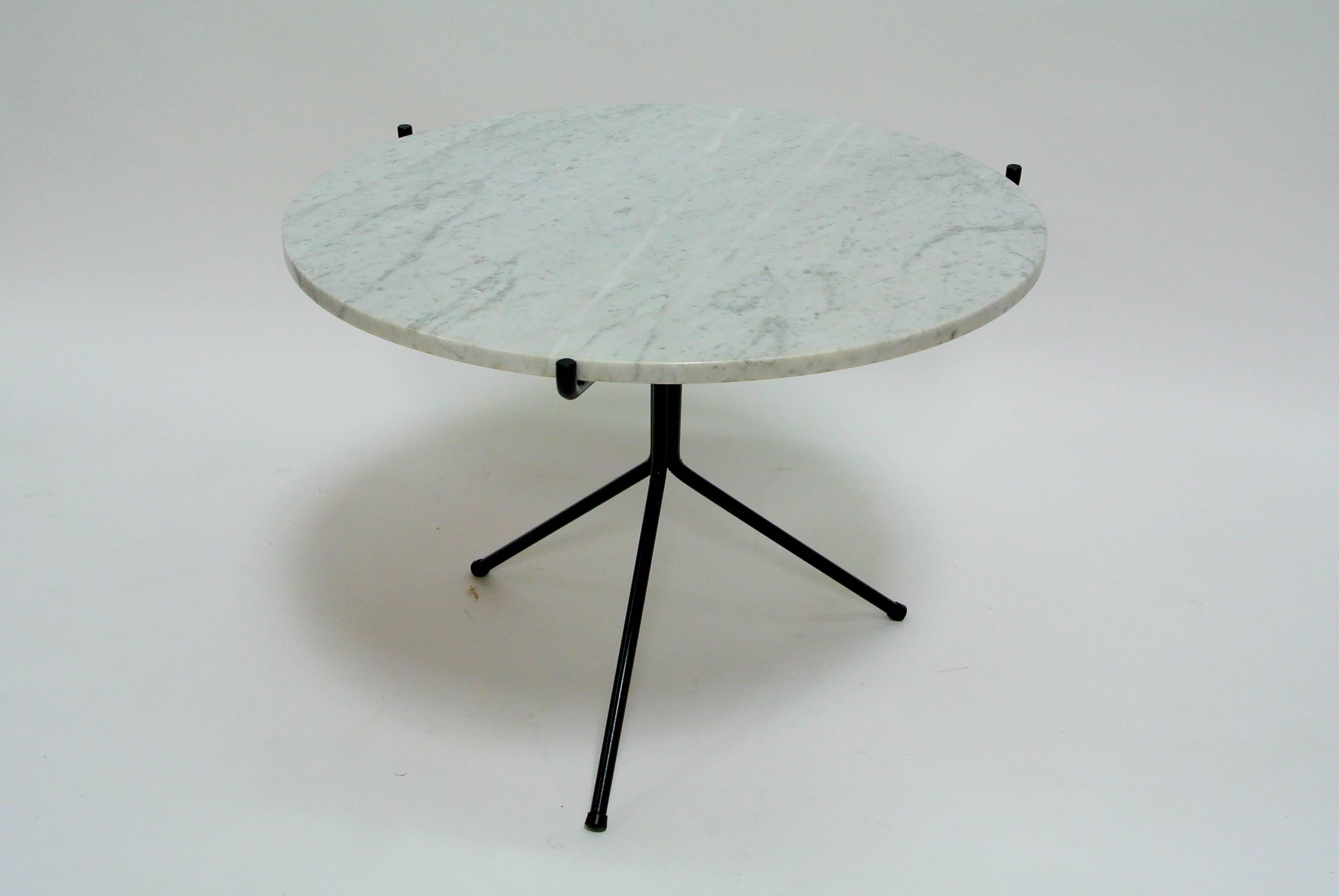 American Rare Norman Cherner Marble and Iron Tripod Table, 1950s For Sale