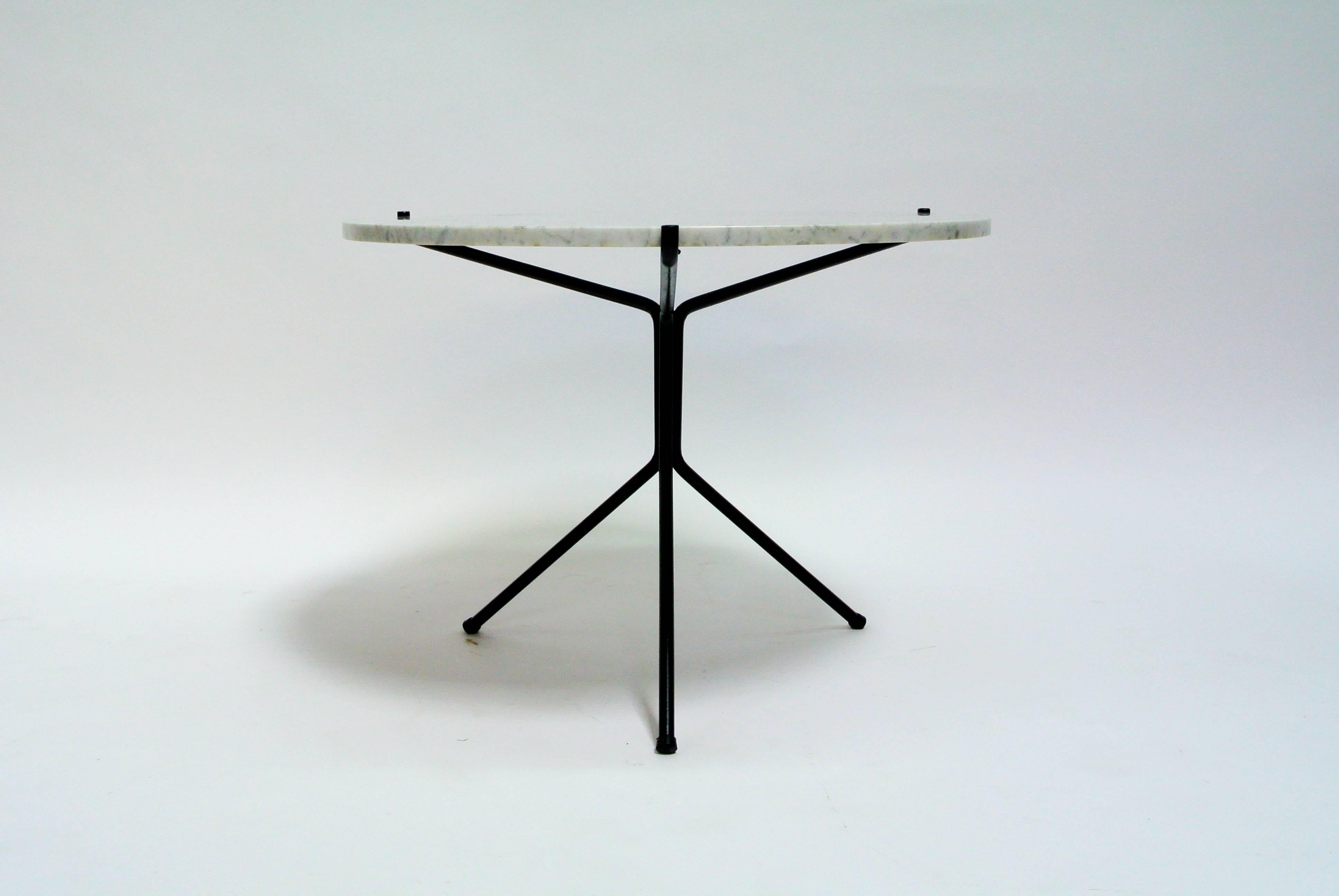 Mid-Century Modern Rare Norman Cherner Marble and Iron Tripod Table, 1950s For Sale