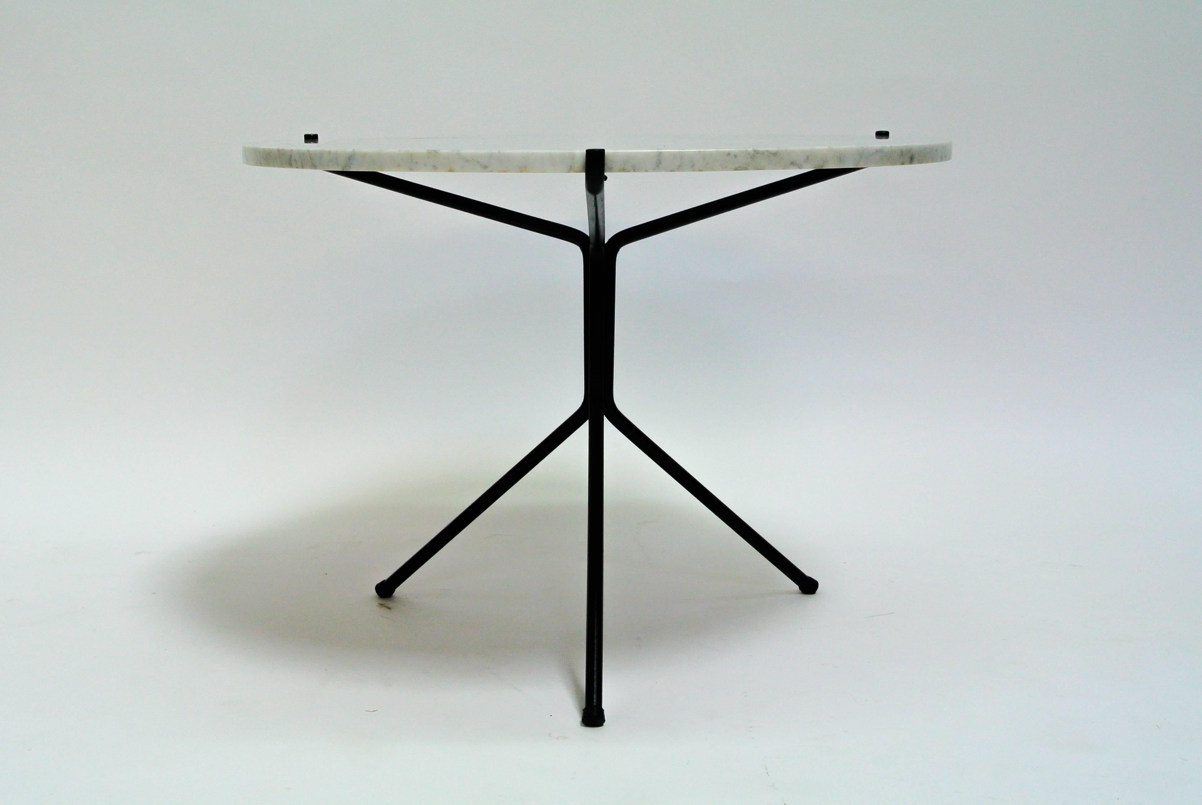 Rare Norman Cherner Marble and Iron Tripod Table, 1950s In Excellent Condition For Sale In Berkeley, CA