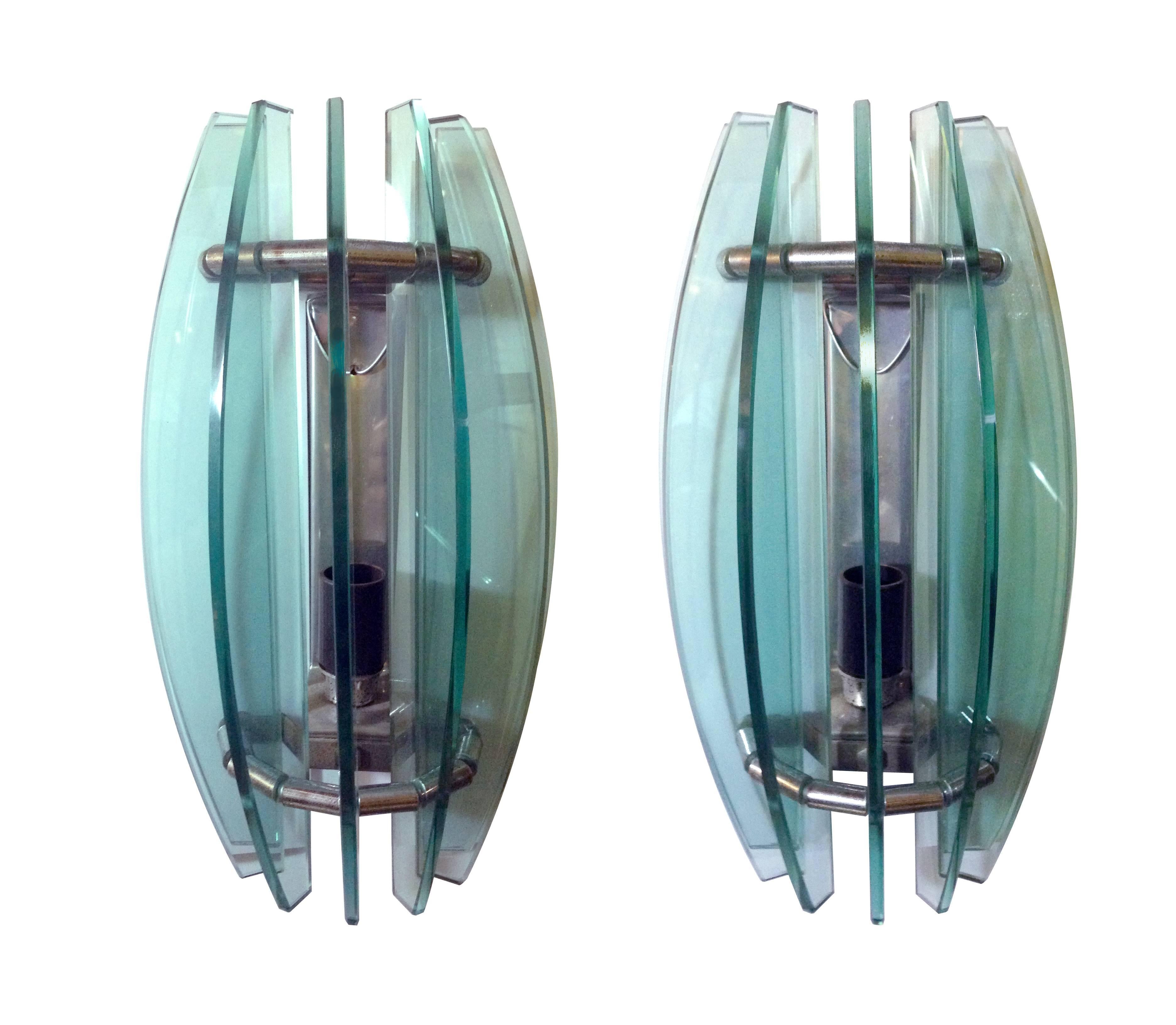 Pair of Veca Italian Glass Sconces, 1970s For Sale