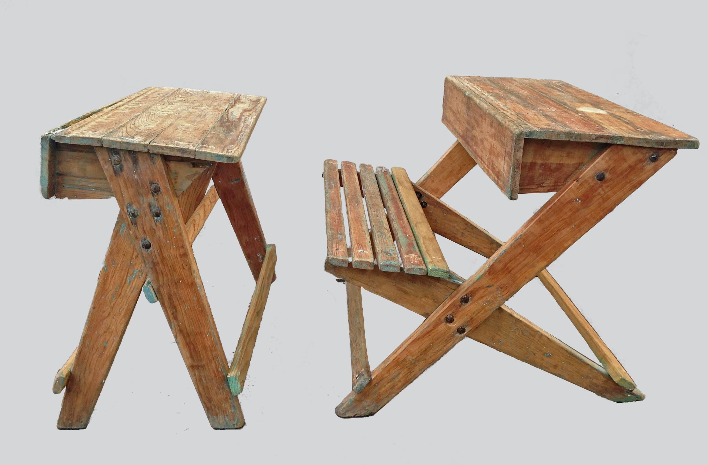 Two desks, one desk/bench in wood.

These pieces are part of Pedro Ramirez Vazquez's winner project in the XII Milan Triennale 